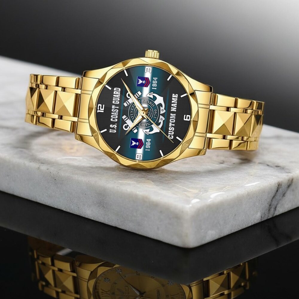 US Coast Guard, Once A Coastie, Always A Coastie - Diamond-Cut Bezel Watch - Image 2