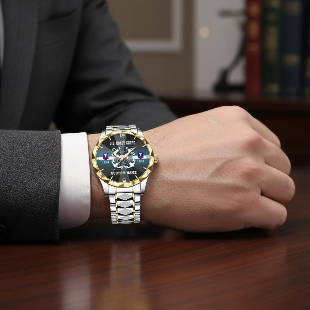 US Coast Guard, Once A Coastie, Always A Coastie - Diamond-Cut Bezel Watch - Image 7
