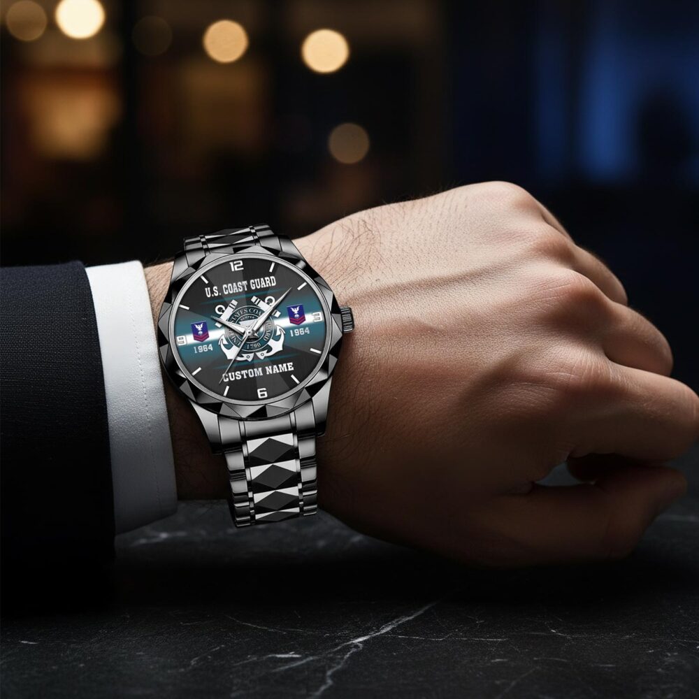 US Coast Guard, Once A Coastie, Always A Coastie - Diamond-Cut Bezel Watch - Image 8