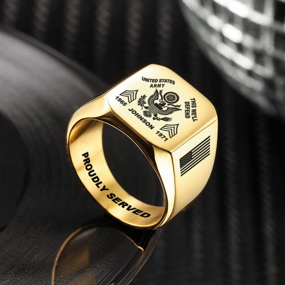 US Army, Proud Veteran - Engraved Men's Ring - Image 2