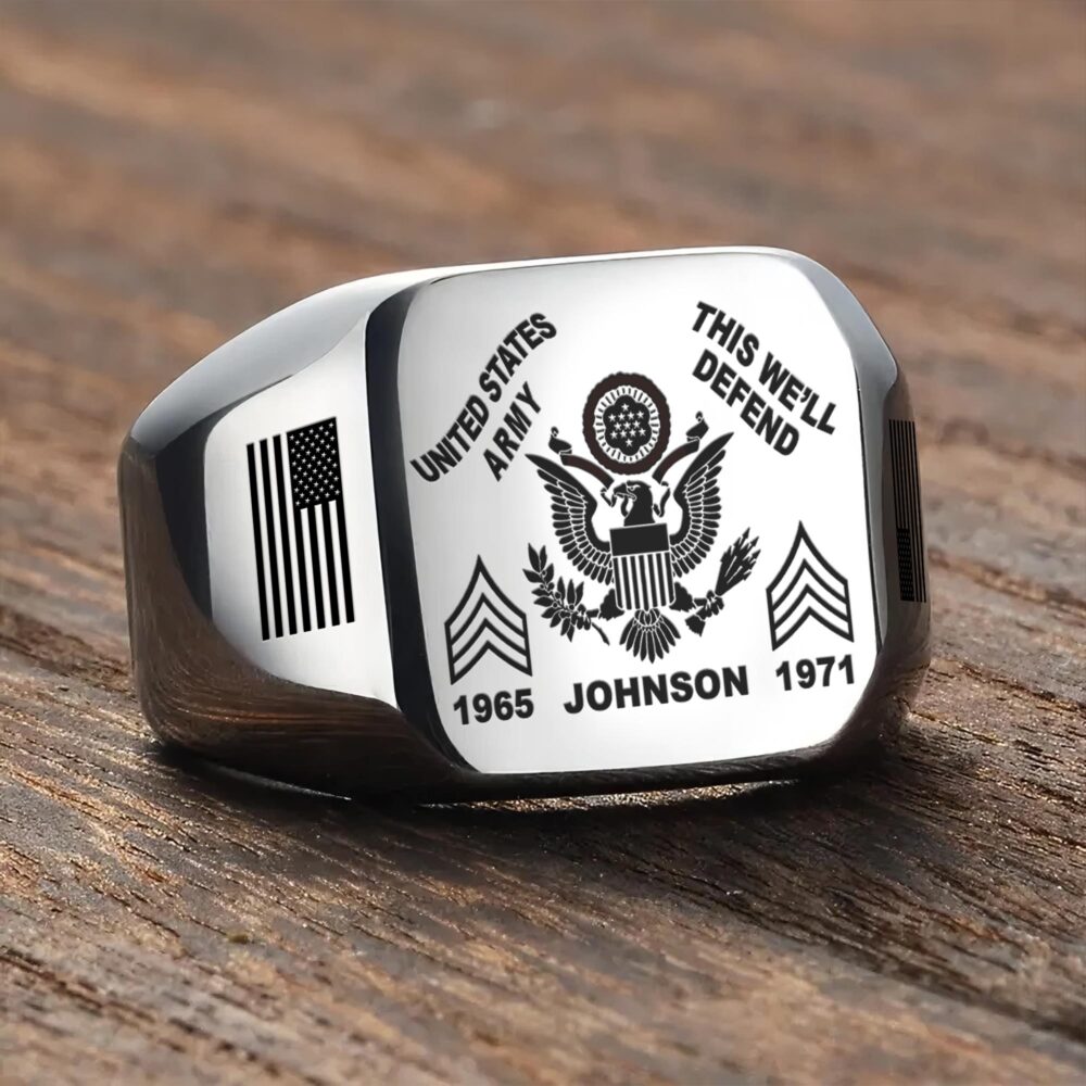 US Army, Proud Veteran - Engraved Men's Ring - Image 3