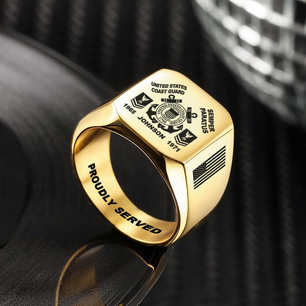 US Coast Guard, E 4 Gold - Engraved Men's Ring - Image 2