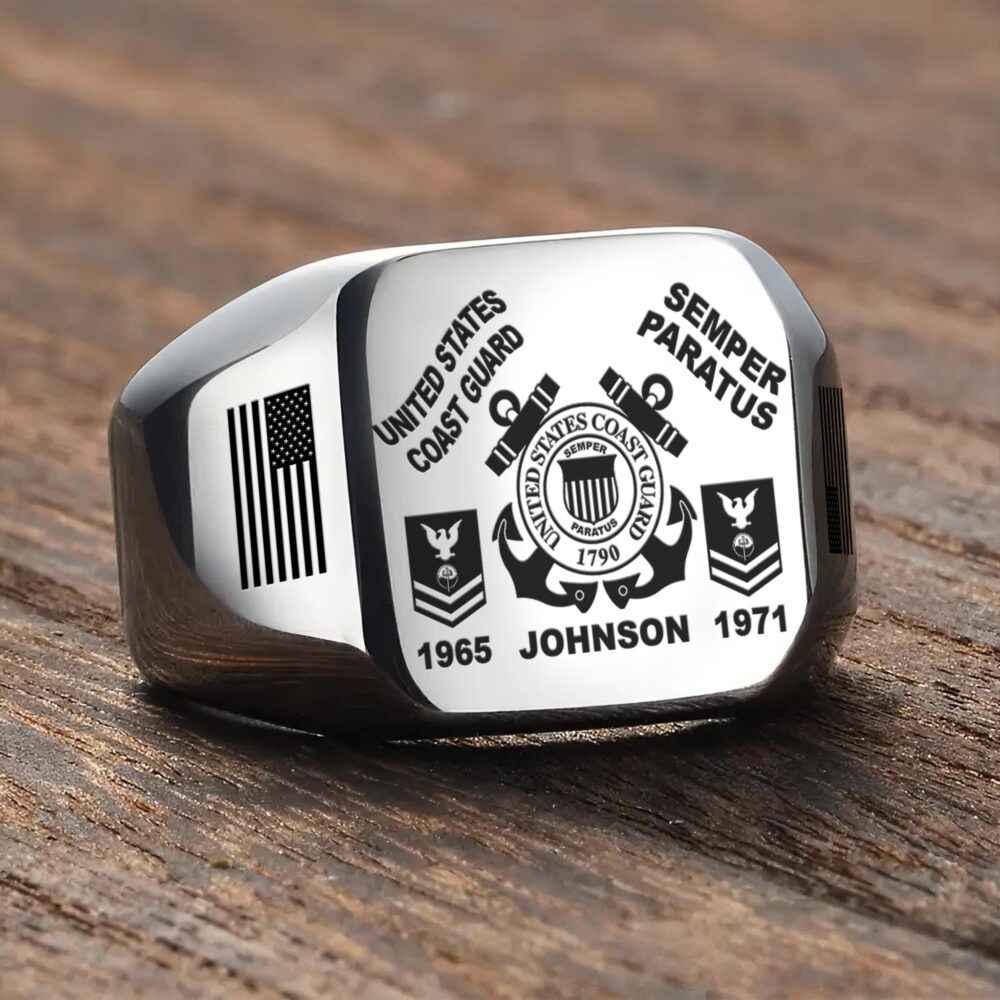 US Coast Guard, E 4 Gold - Engraved Men's Ring - Image 3