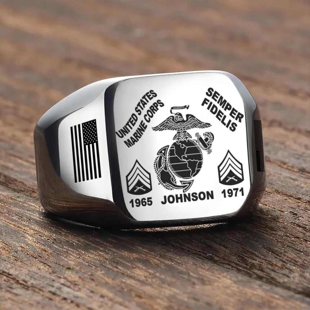 US Marine Corps, American By Birth, Veteran By Choice - Engraved Men's Ring - Image 3