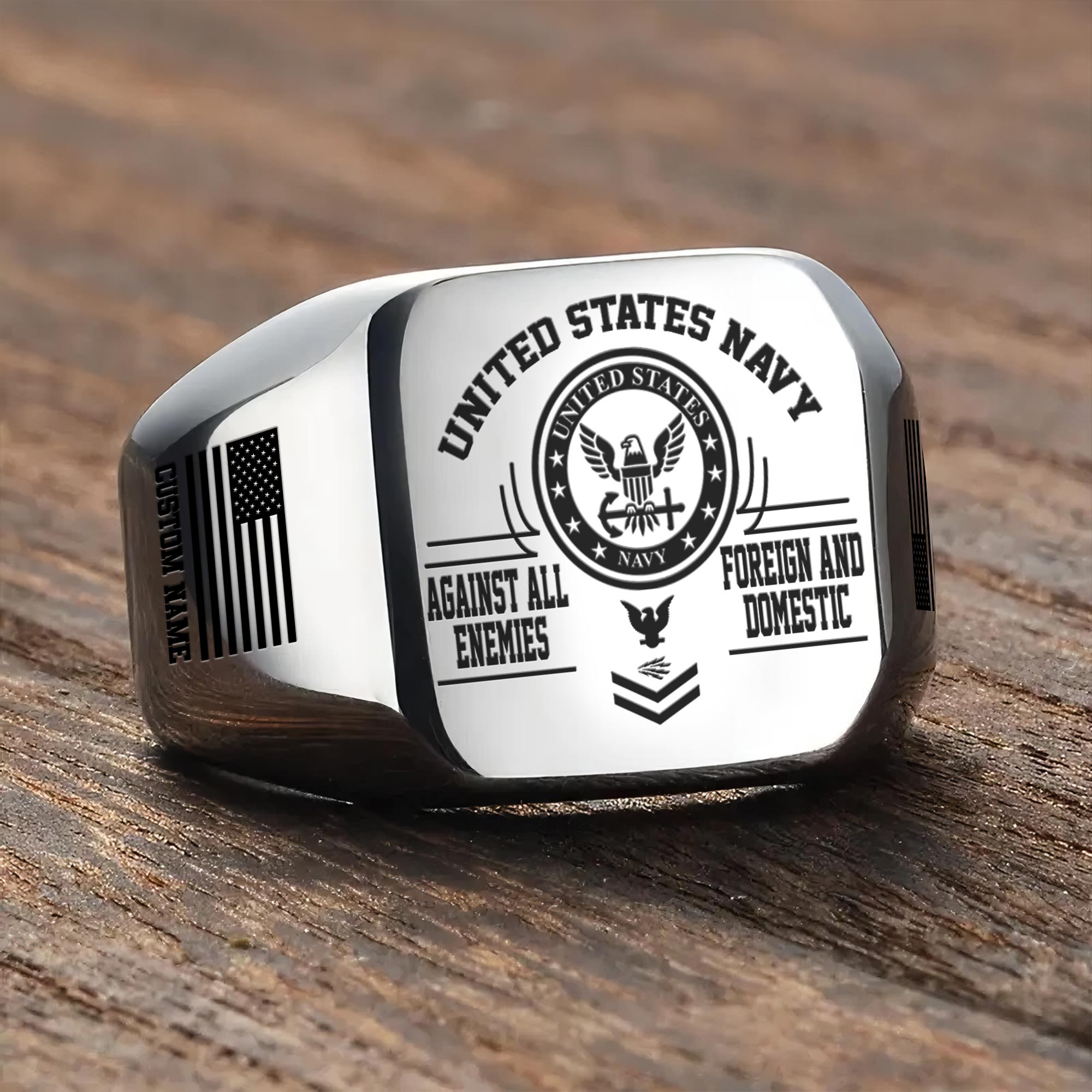 US Navy, E 2 White - Engraved Men's Ring - Image 3
