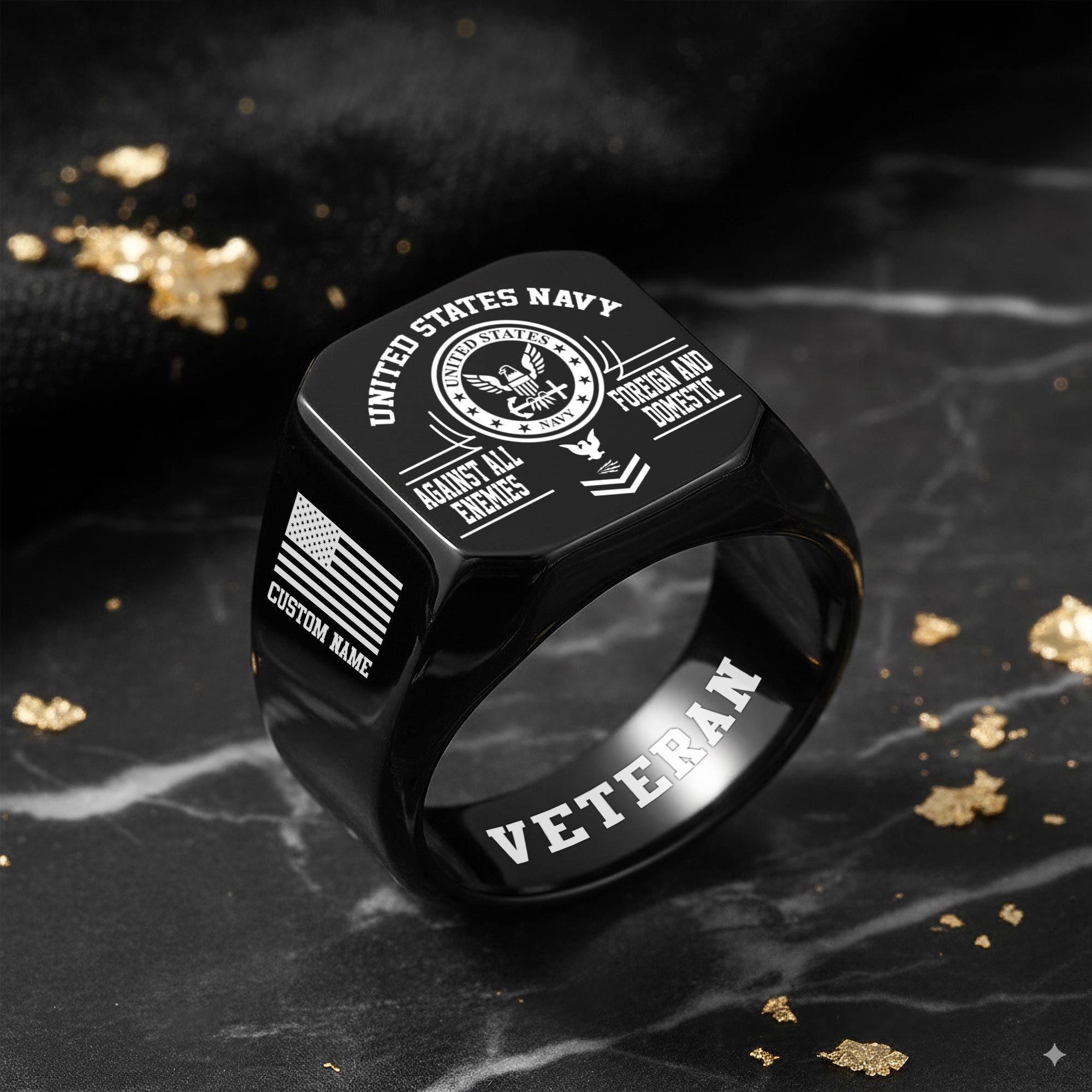 US Navy, E 2 White - Engraved Men's Ring - Image 8