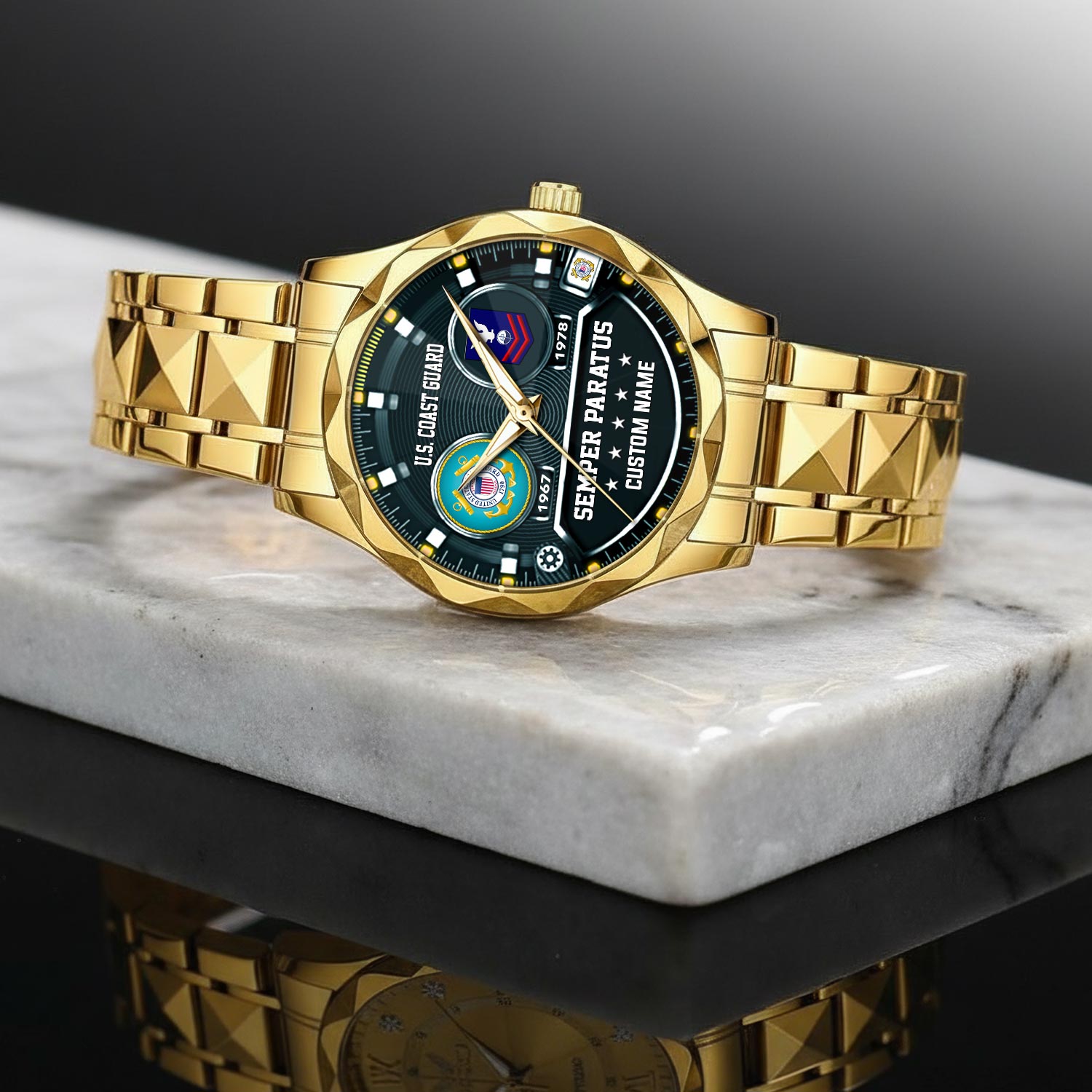 US Coast Guard, Honor The Fallen - Diamond-Cut Bezel Watch - Image 2