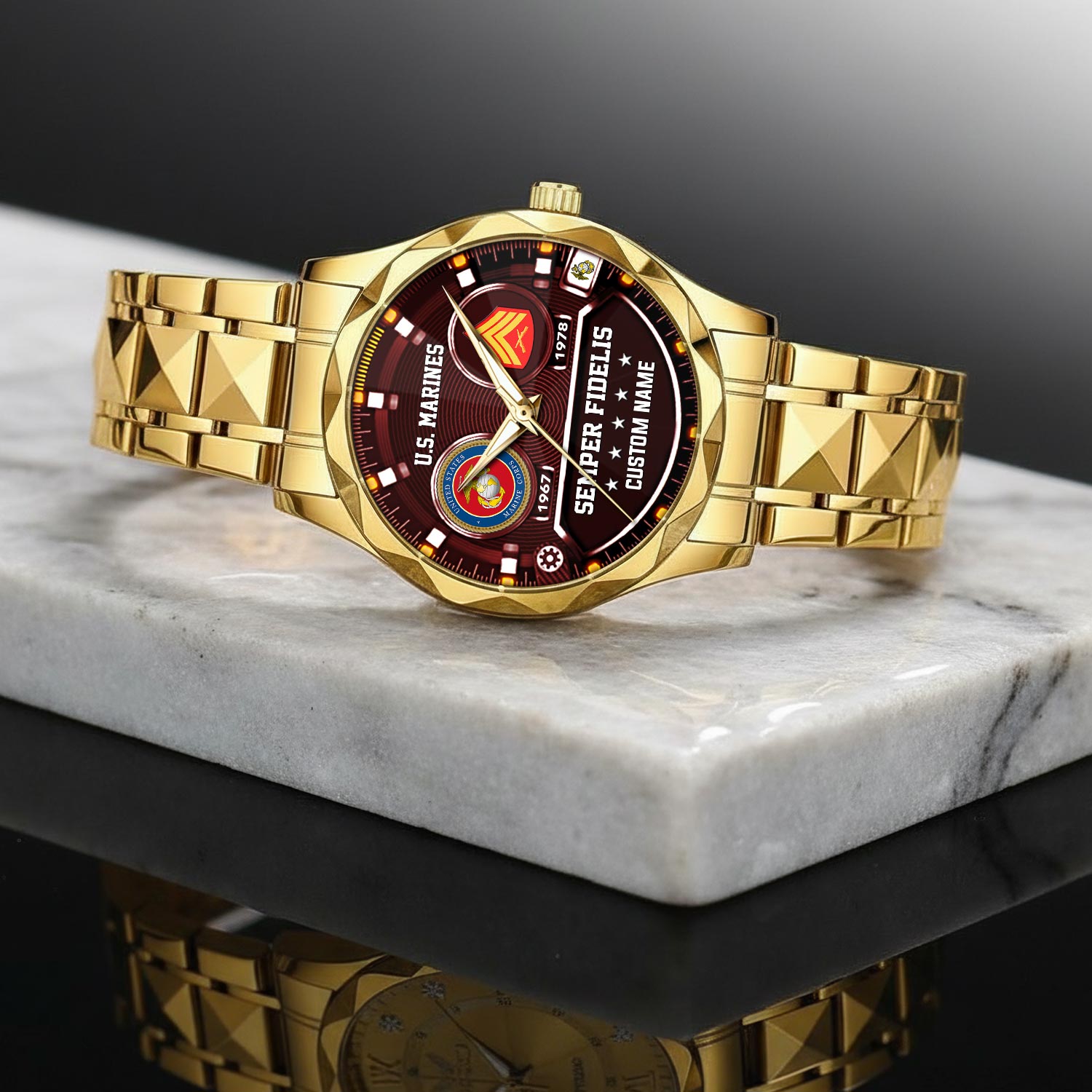 US Marine Corps, Duty, Honor, Country - Diamond-Cut Bezel Watch - Image 2