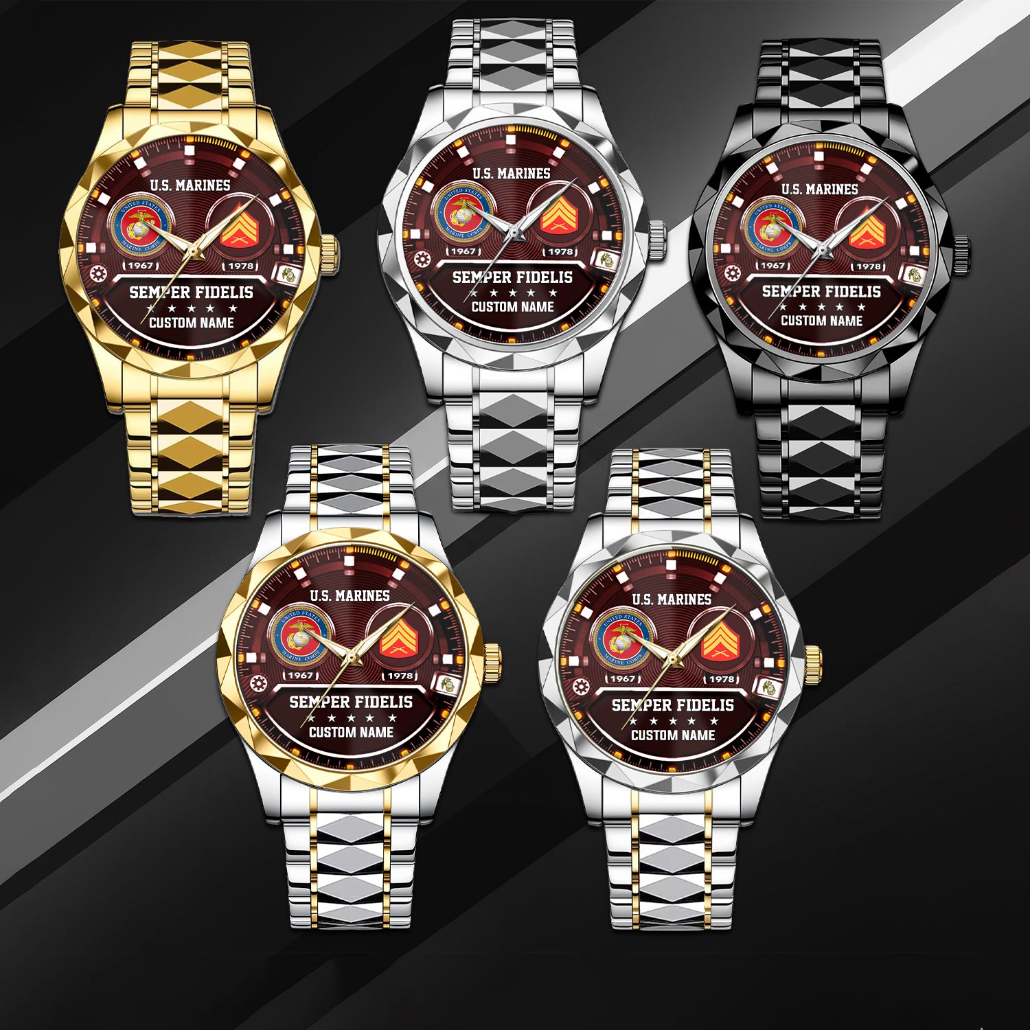 US Marine Corps, Duty, Honor, Country - Diamond-Cut Bezel Watch - Image 3