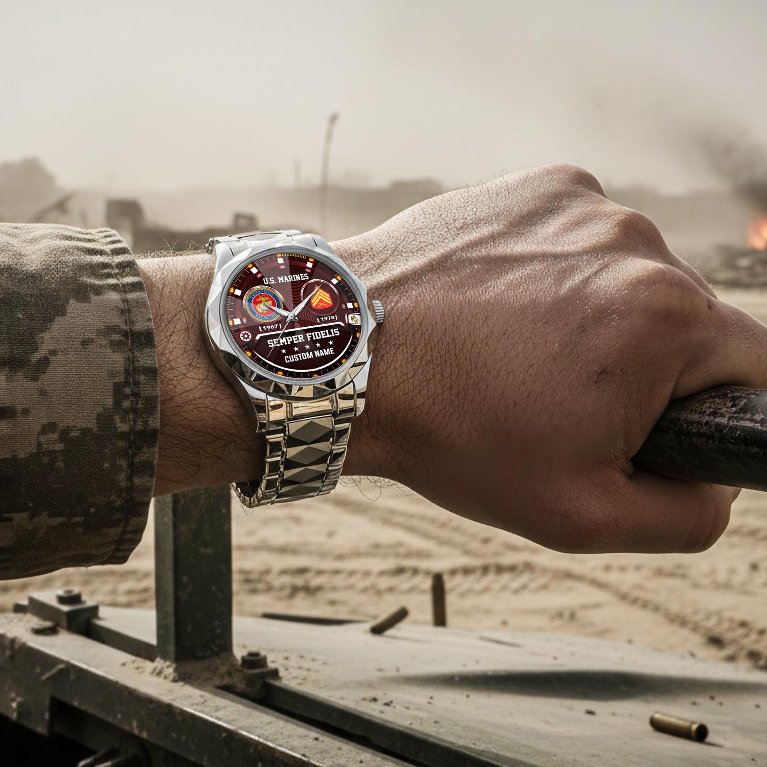 US Marine Corps, Duty, Honor, Country - Diamond-Cut Bezel Watch - Image 4