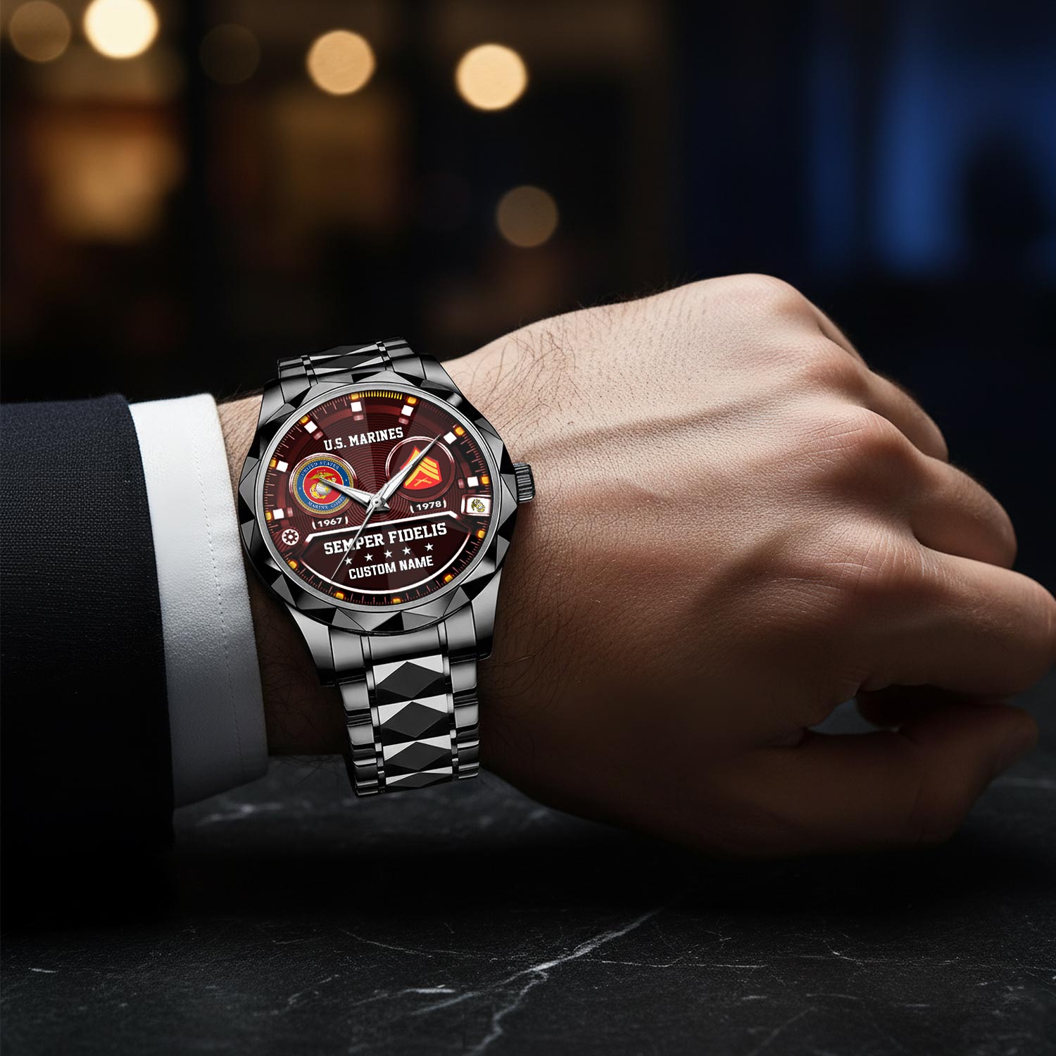 US Marine Corps, Duty, Honor, Country - Diamond-Cut Bezel Watch - Image 8