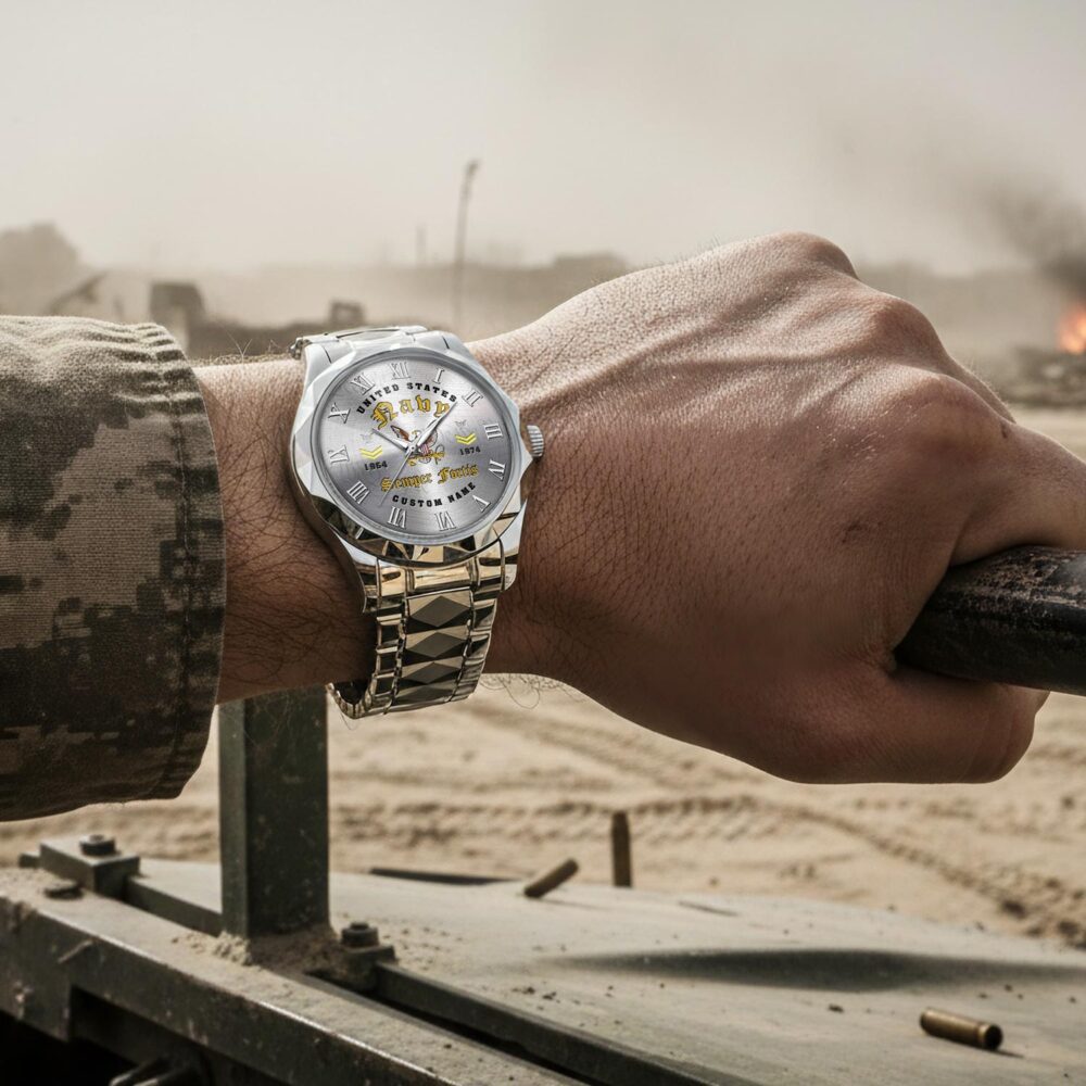 US Navy, Land Of The Free, Because Of The Brave - Diamond-Cut Bezel Watch - Image 4