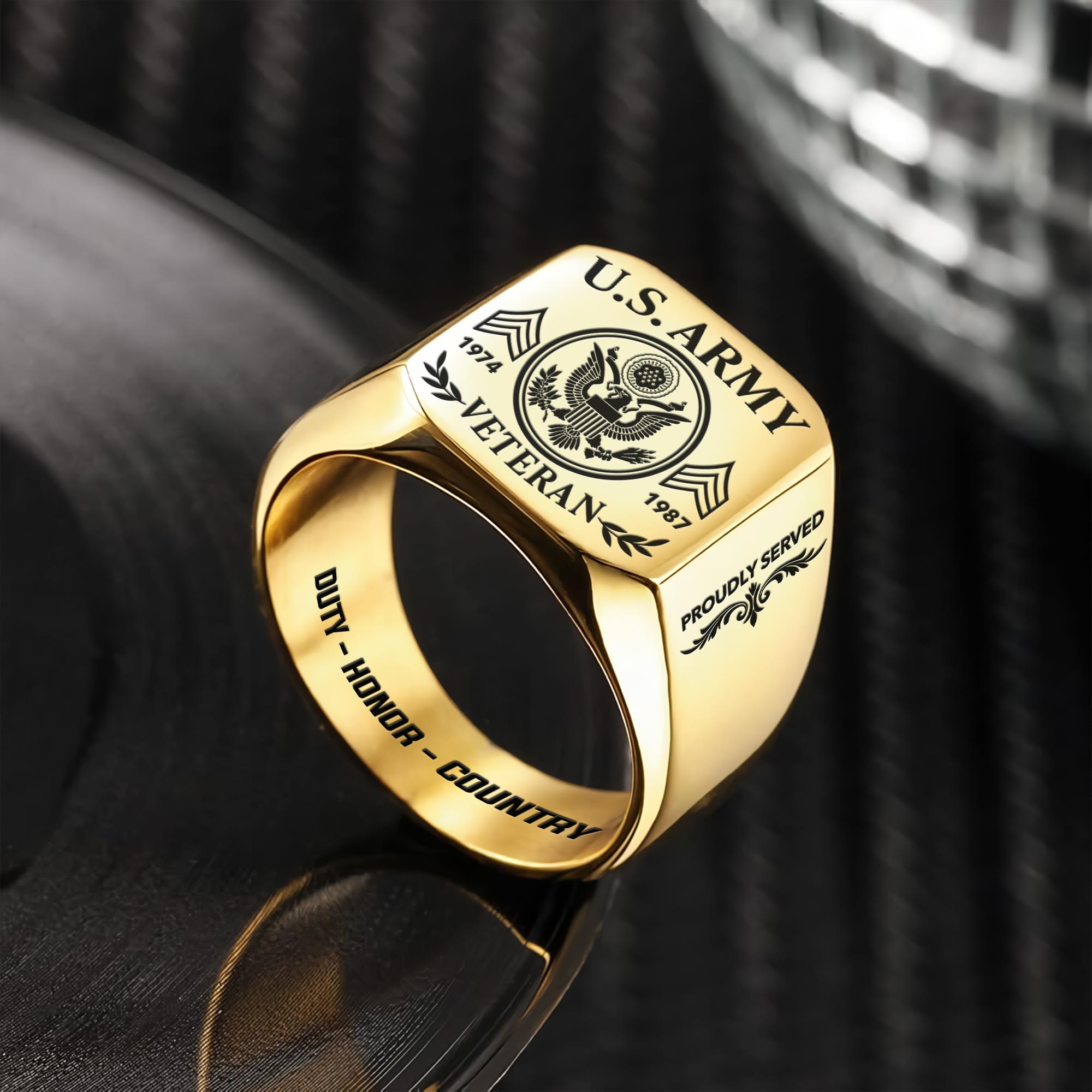 US Army, Proud To Have Served - Engraved Men's Ring - Image 2