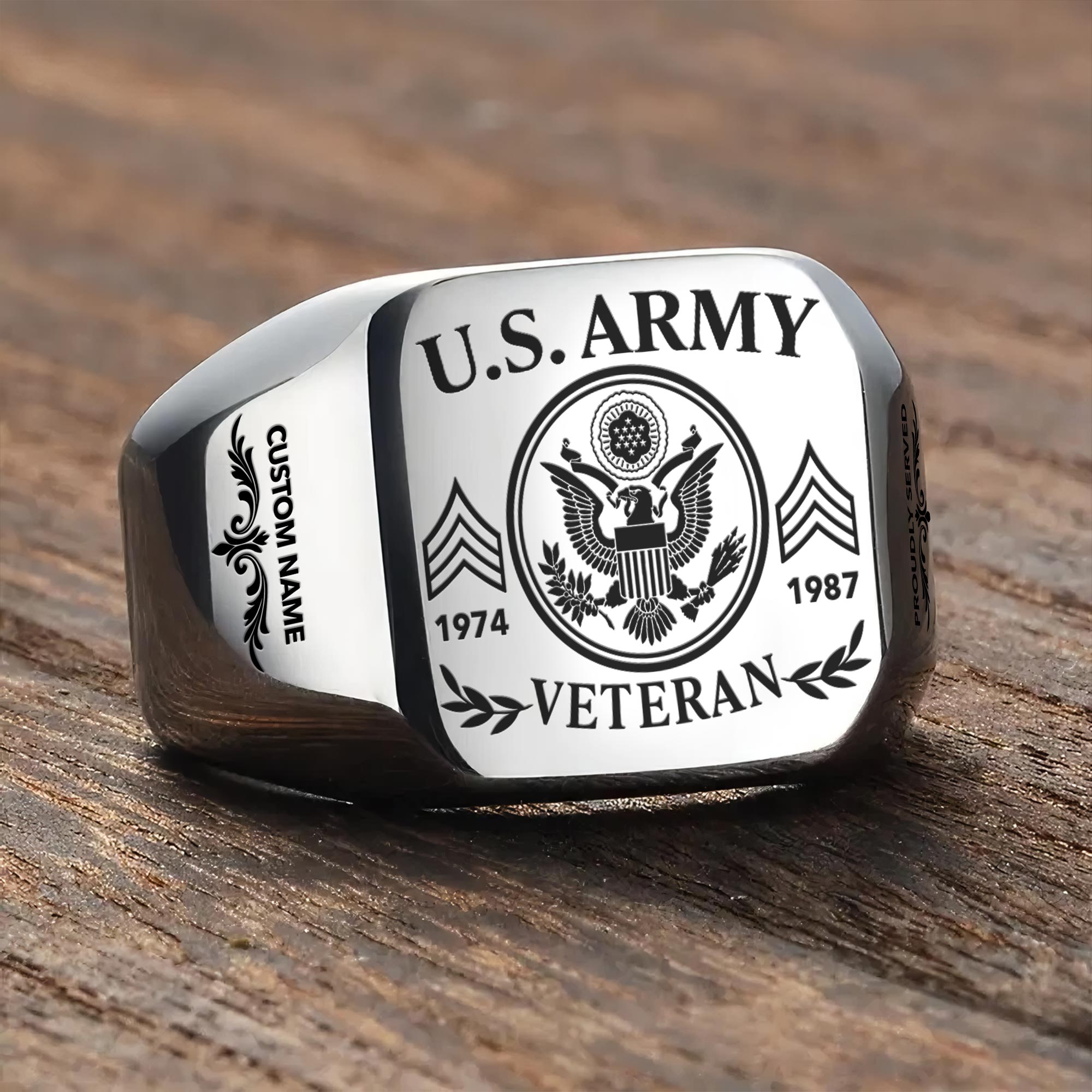 US Army, Proud To Have Served - Engraved Men's Ring - Image 3