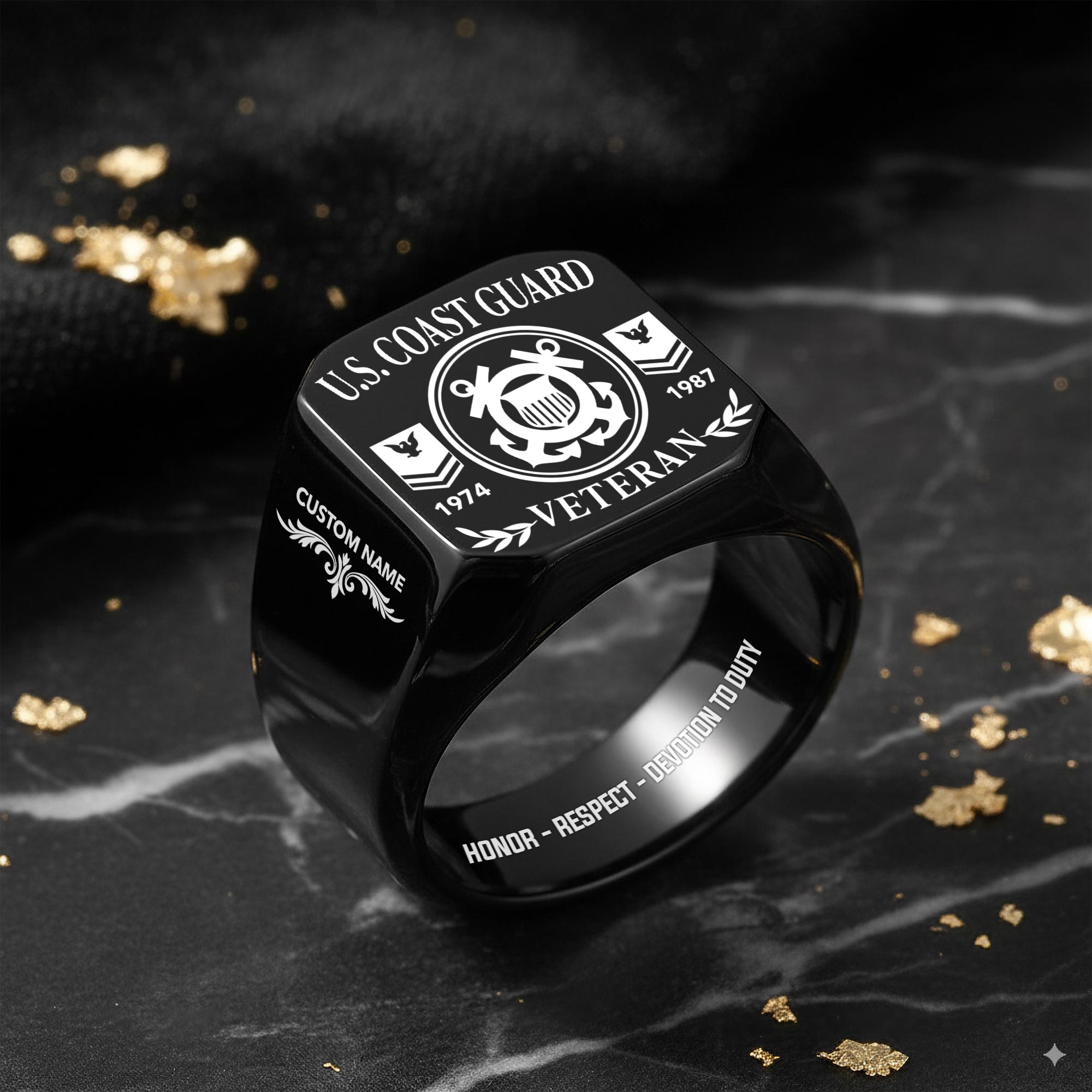 US Coast Guard, E 4 Gold - Engraved Men's Ring - Image 8