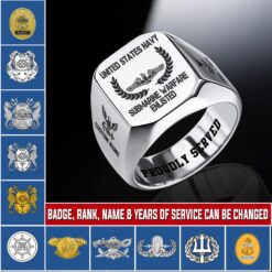 Navy Badge, E 8 Gold - Engraved Men's Ring