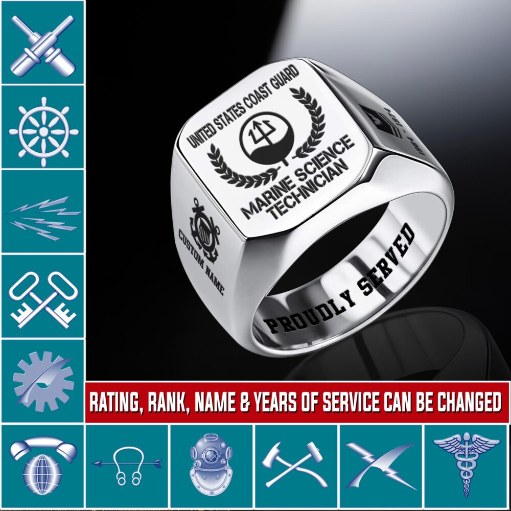 Coast Guard Rating, E 9 Gold - Engraved Men's Ring