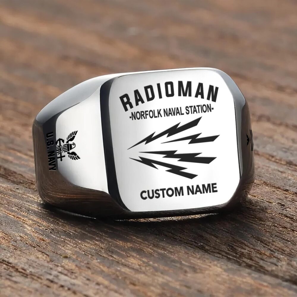 Navy Rating, E 3 Blue - Engraved Men's Ring - Image 3