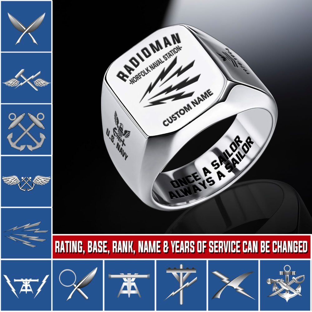 Navy Rating, E 3 Blue - Engraved Men's Ring