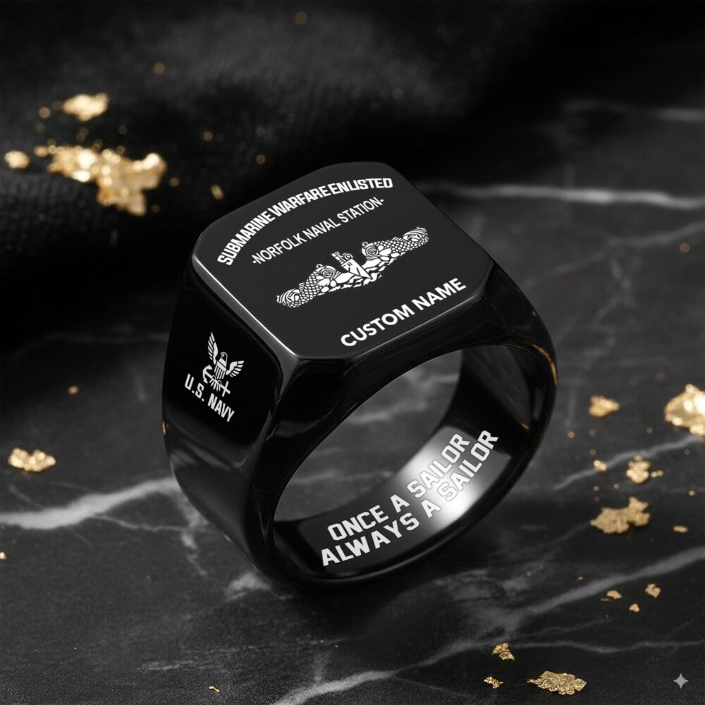 Navy Badge, Lest We Forget - Engraved Men's Ring - Image 8
