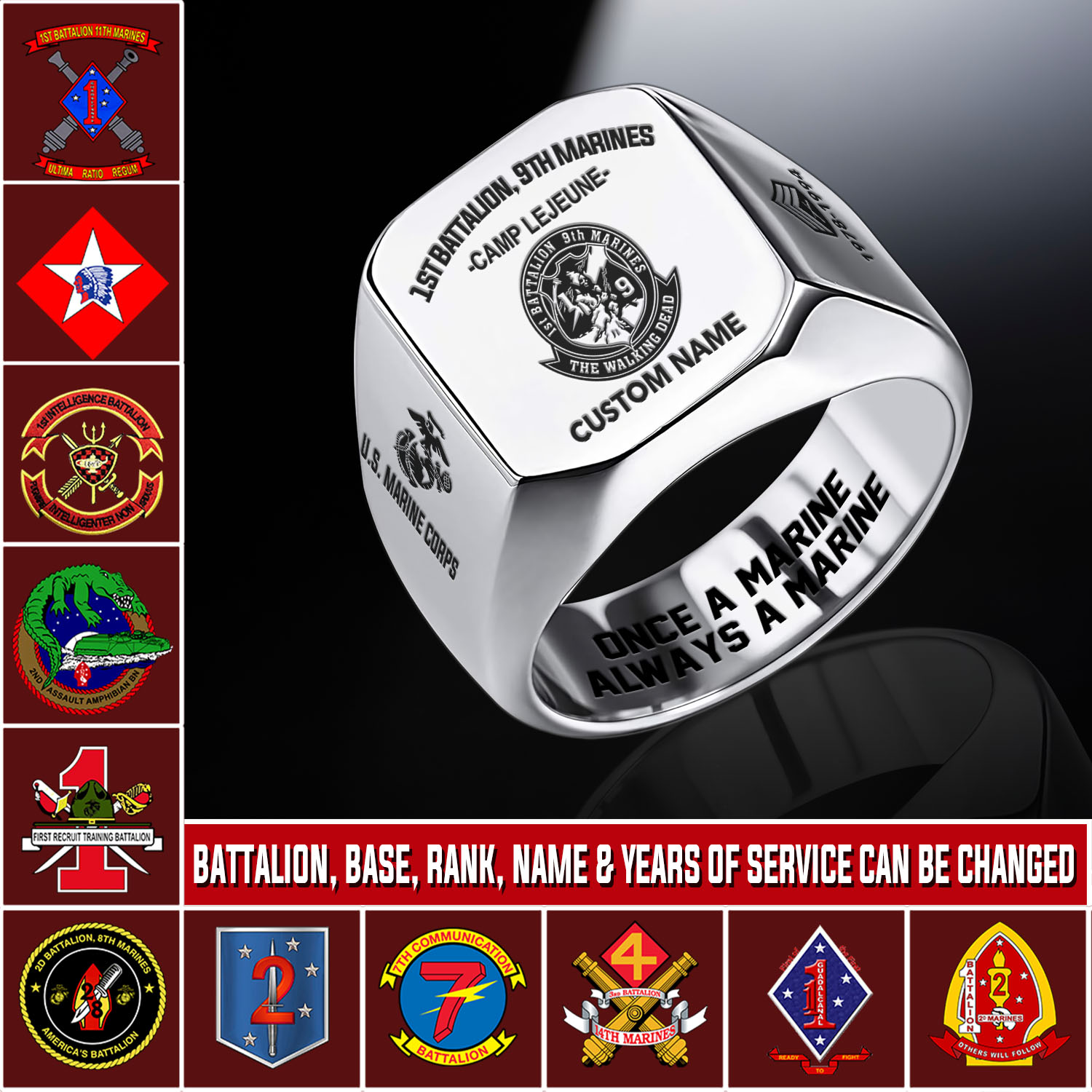 Marine Battalion, Semper Fidelis - Engraved Men's Ring