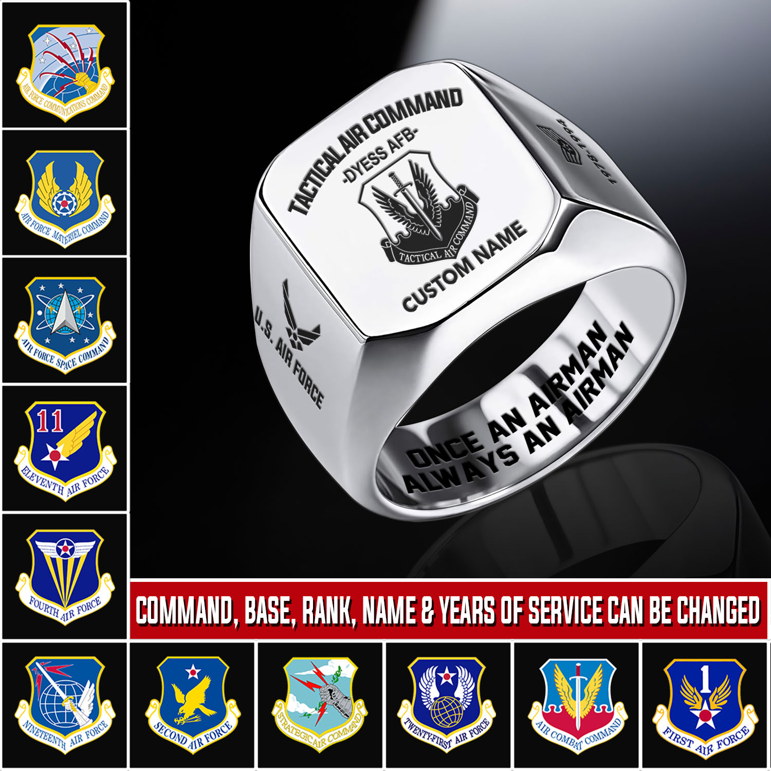 Air Force Command, Life And Pride - Engraved Men's Ring