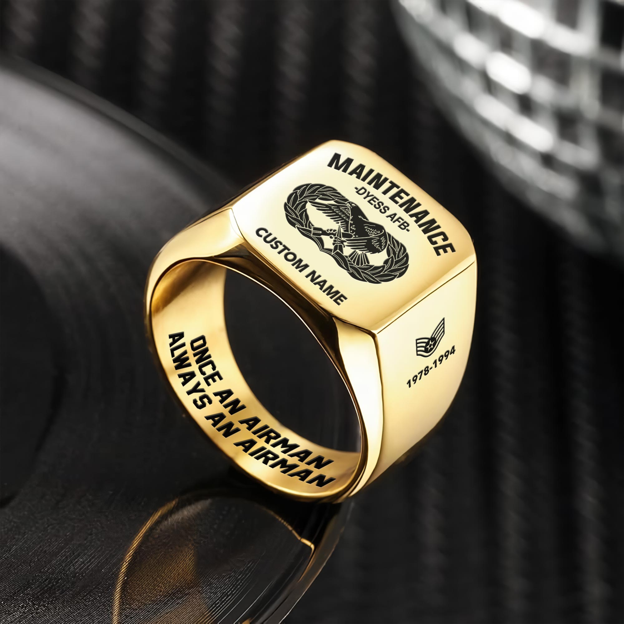 Air Force Badge, Always Remember, Never Forget - Engraved Men's Ring - Image 2