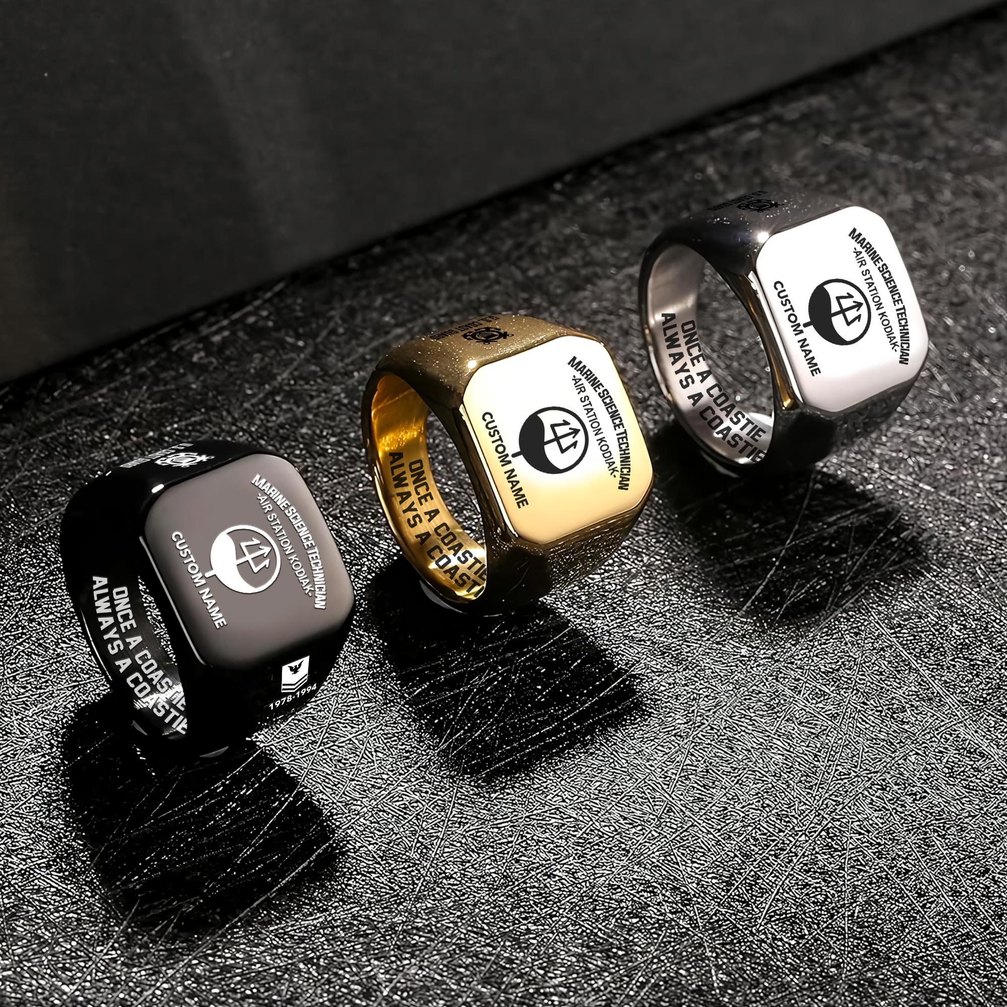 Coast Guard Rating, E 7 Gold - Engraved Men's Ring - Image 7