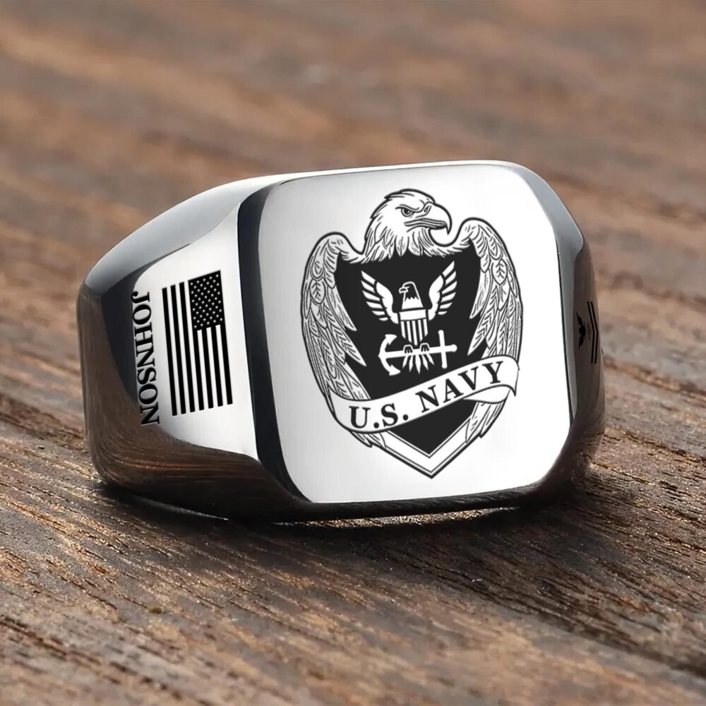 US Navy, American By Birth, Veteran By Choice - Engraved Men's Ring - Image 3