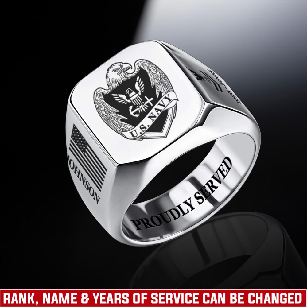 US Navy, American By Birth, Veteran By Choice - Engraved Men's Ring