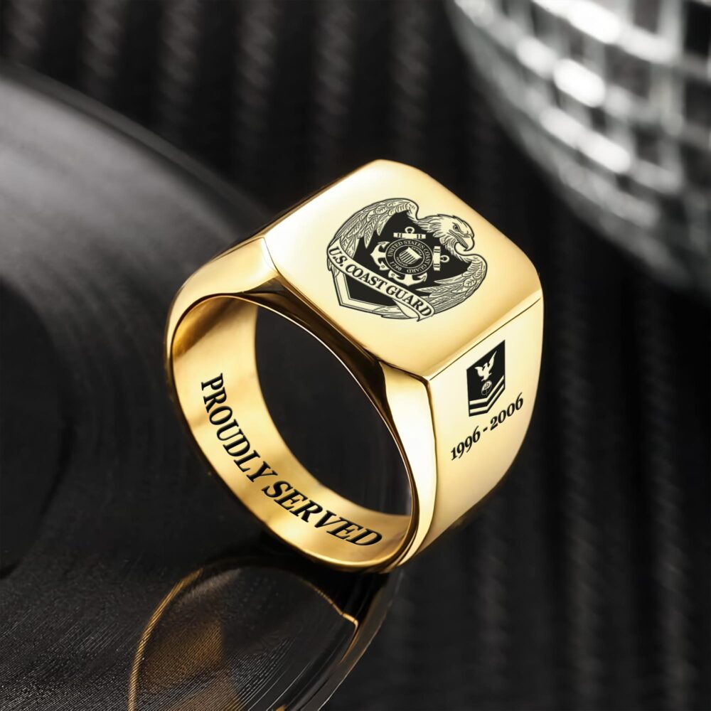 US Coast Guard, Honoring All Who Served - Engraved Men's Ring - Image 2
