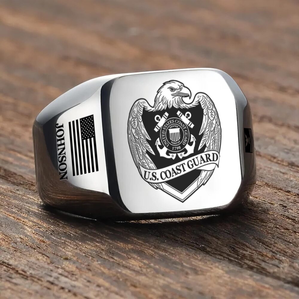 US Coast Guard, Honoring All Who Served - Engraved Men's Ring - Image 3