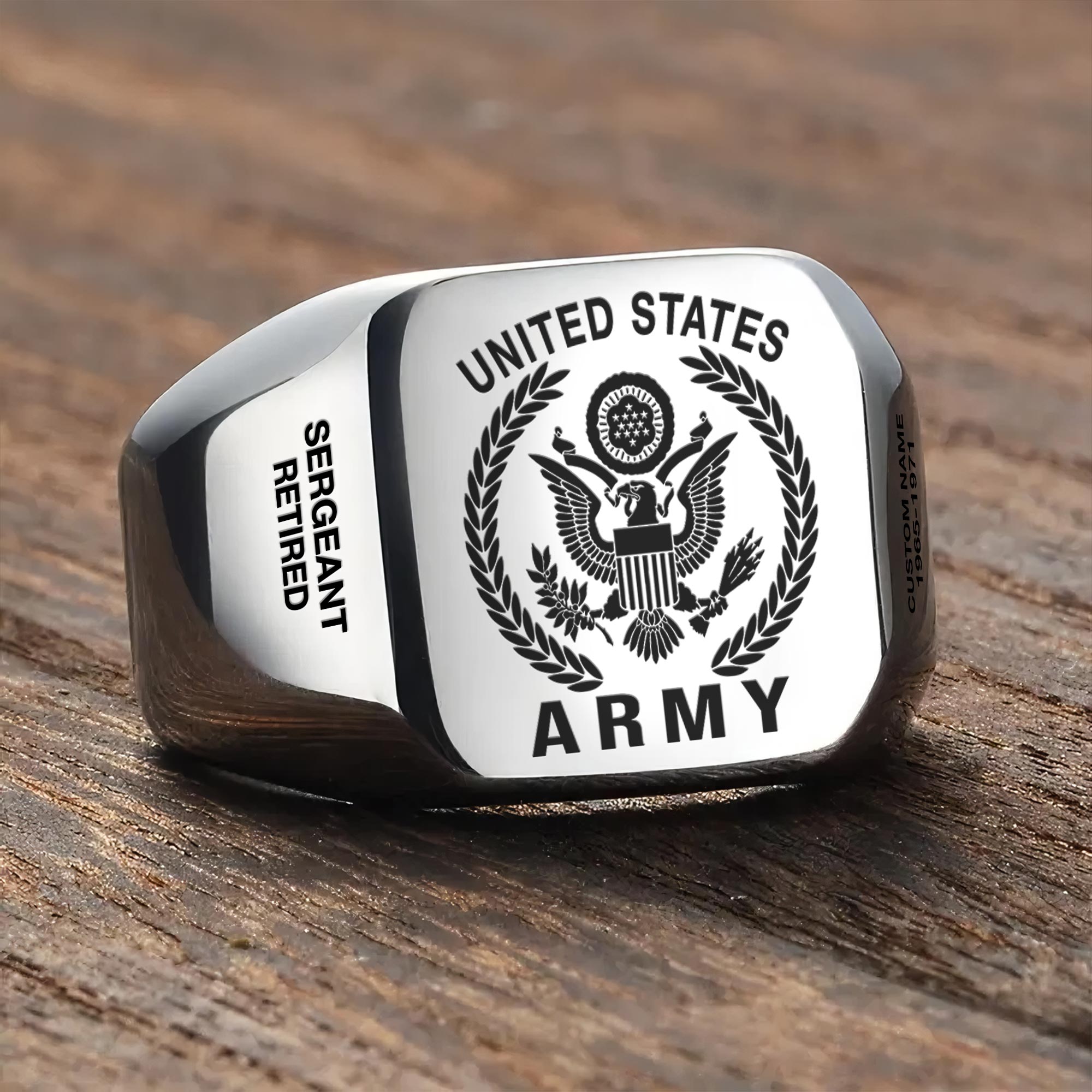 US Army, E 9 Army Sergeant Major - Engraved Men's Ring - Image 3