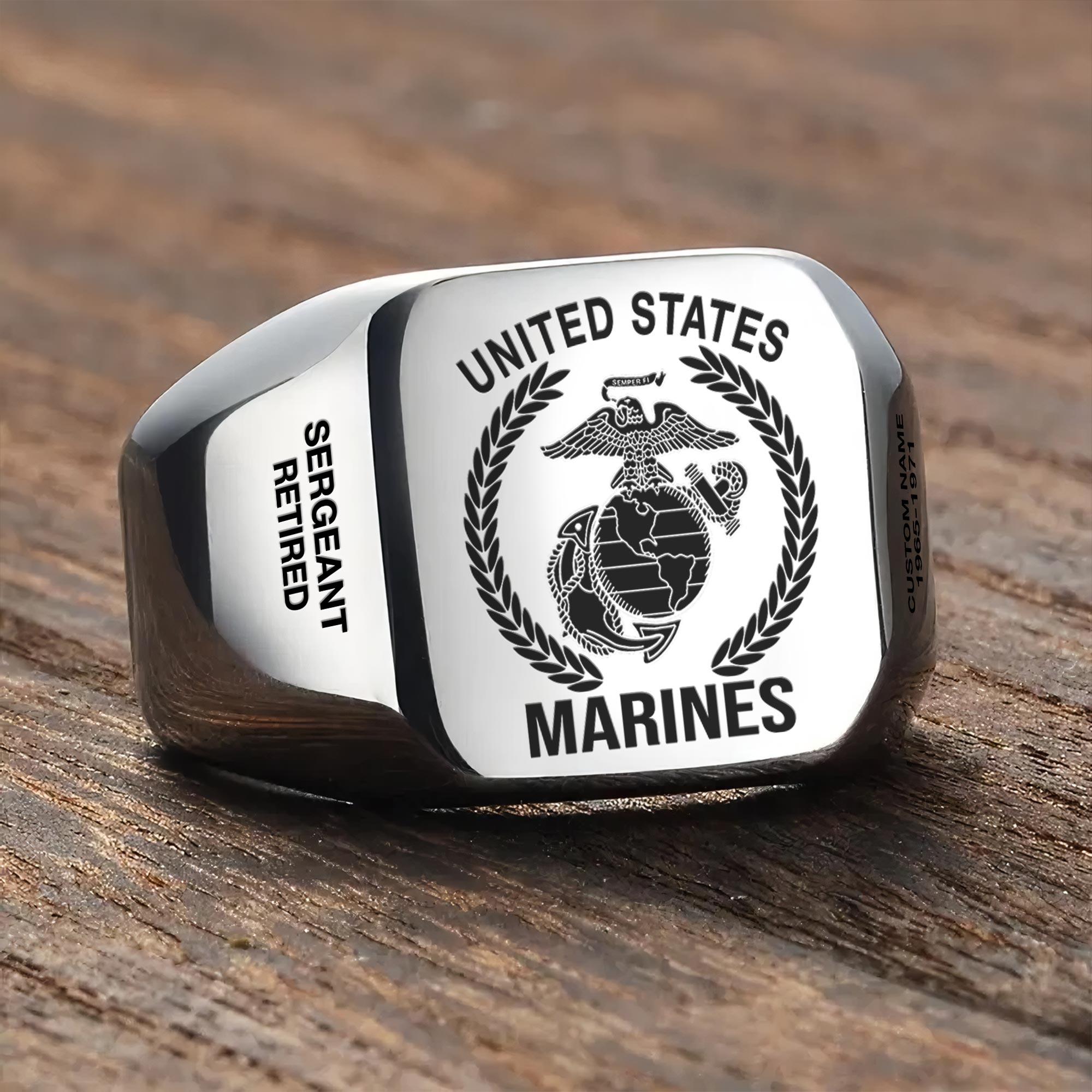 US Marine Corps, E 6 Marines Staff Sergeant - Engraved Men's Ring - Image 3
