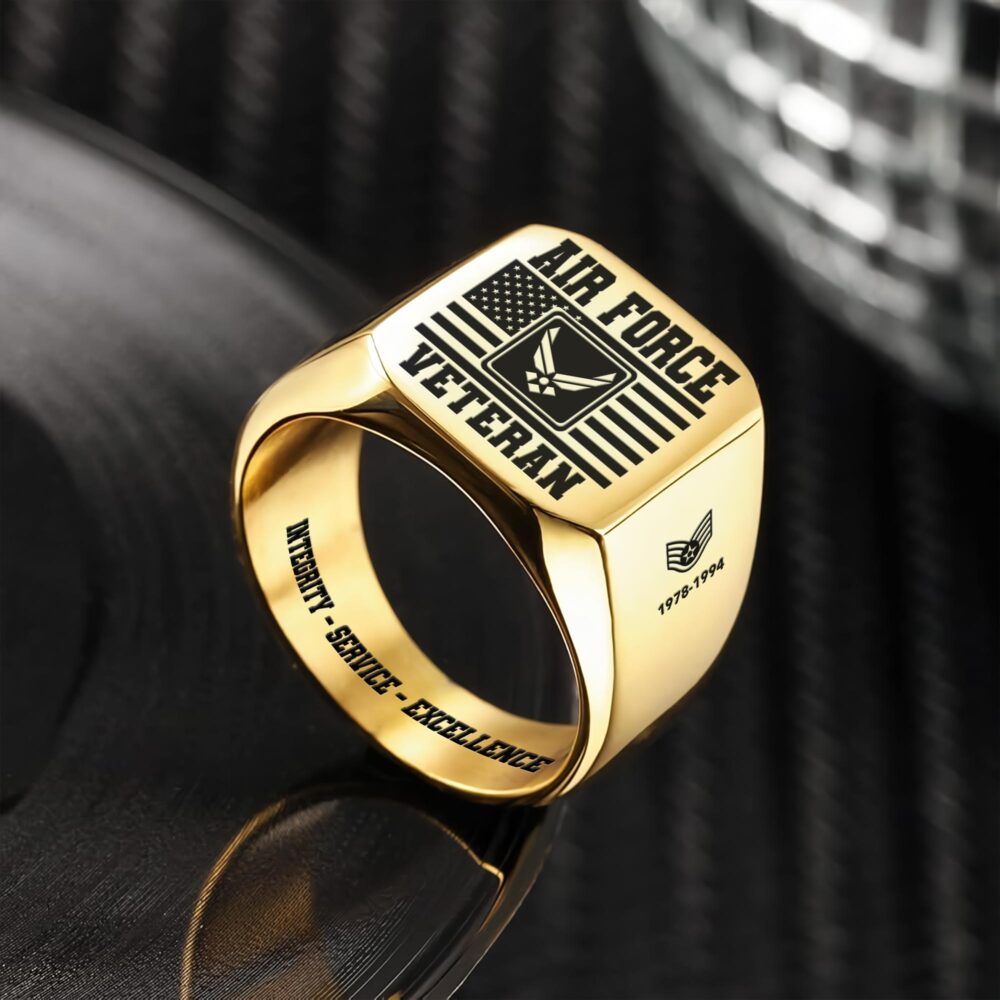 US Air Force , American By Birth, Veteran By Choice - Engraved Men's Ring - Image 2