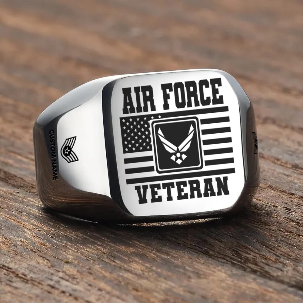 US Air Force , American By Birth, Veteran By Choice - Engraved Men's Ring - Image 3