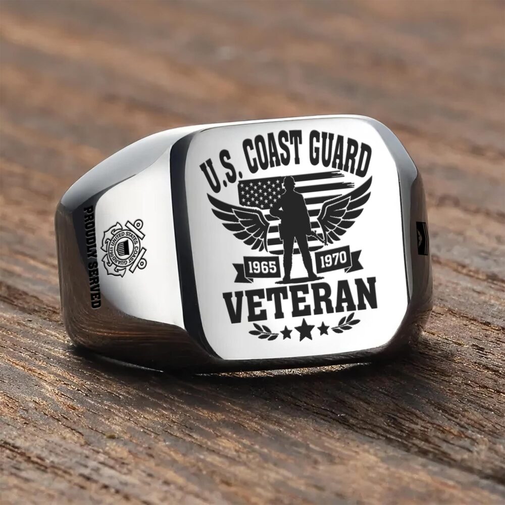 US Coast Guard, E 3 Red - Engraved Men's Ring - Image 3