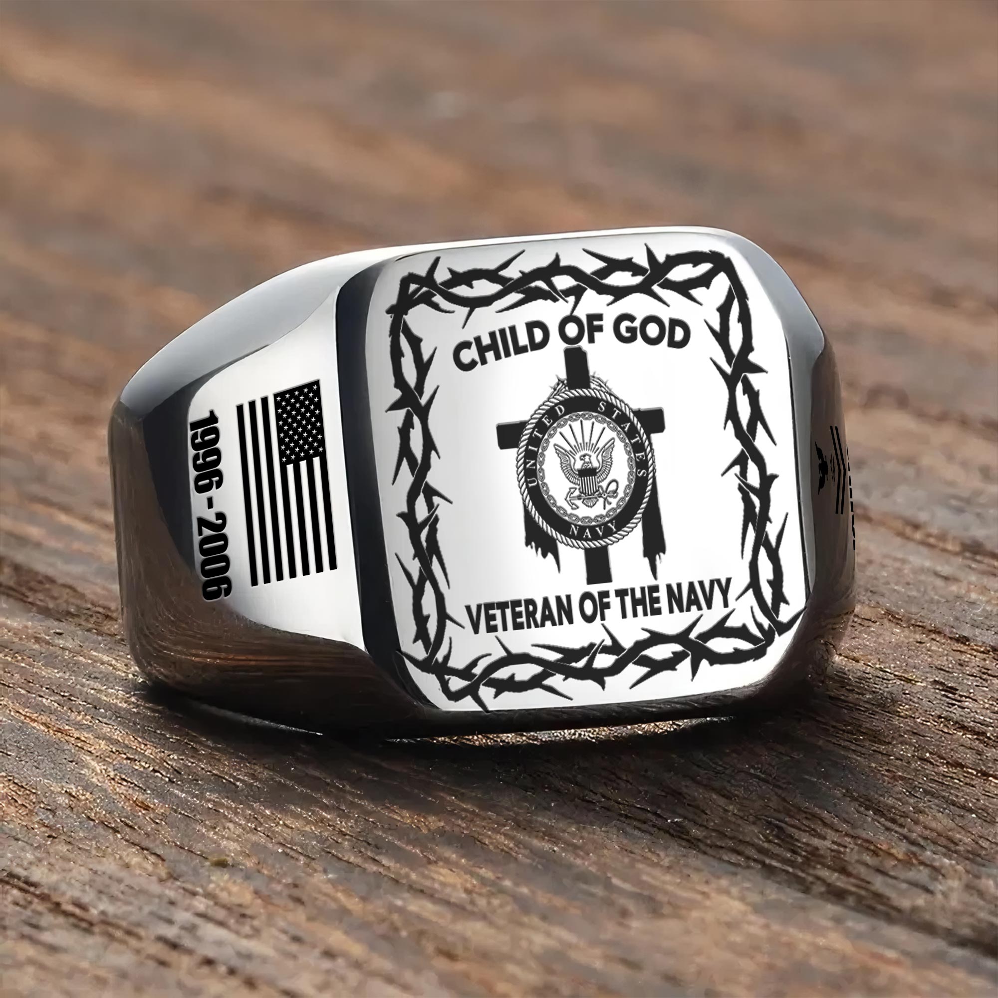 US Navy, Duty, Honor, Country - Engraved Men's Ring - Image 3