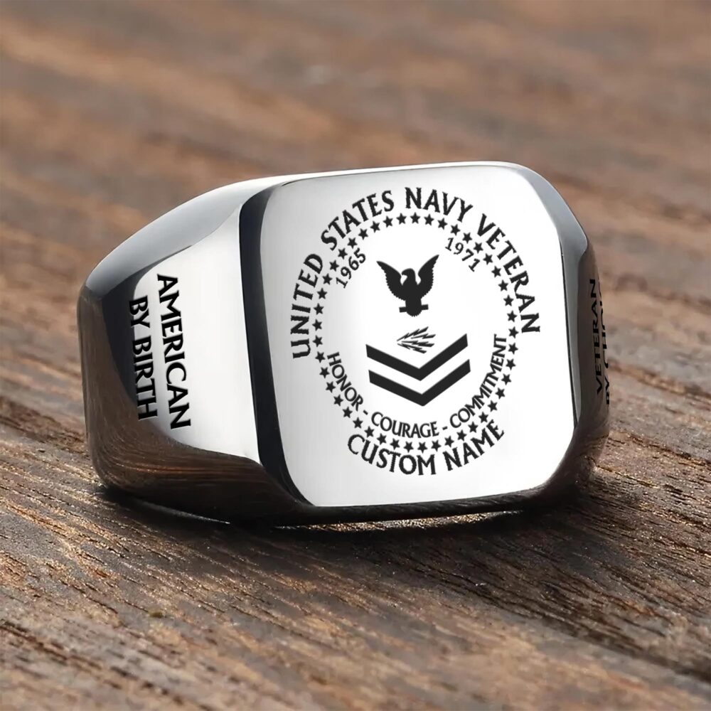 US Navy, E 3 Blue - Engraved Men's Ring - Image 3