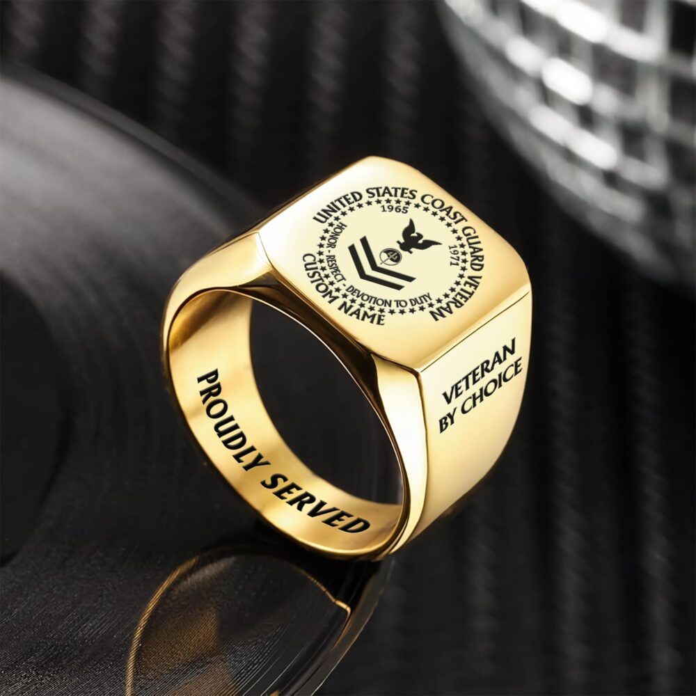 US Coast Guard, E 6 Gold - Engraved Men's Ring - Image 2