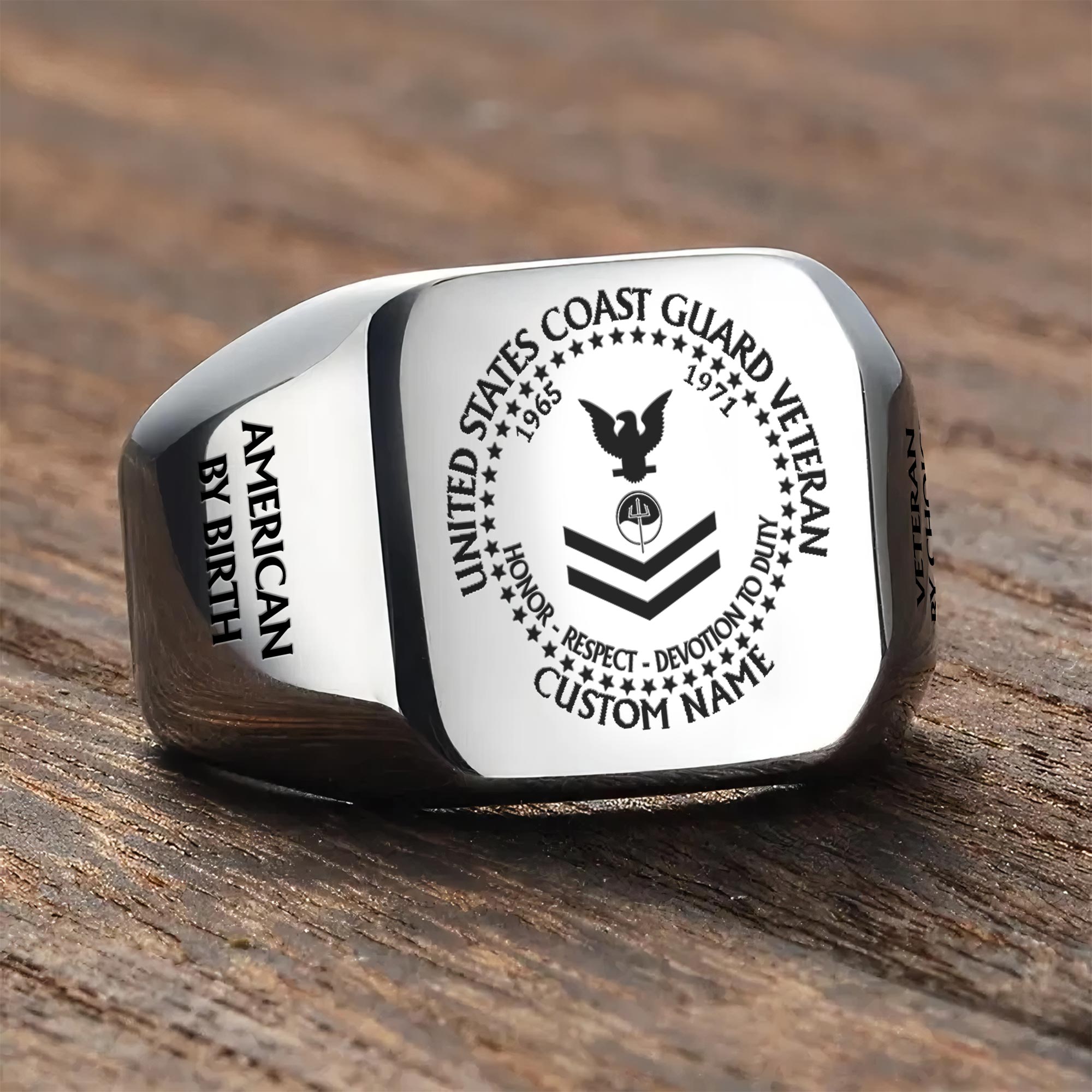 US Coast Guard, E 6 Gold - Engraved Men's Ring - Image 3