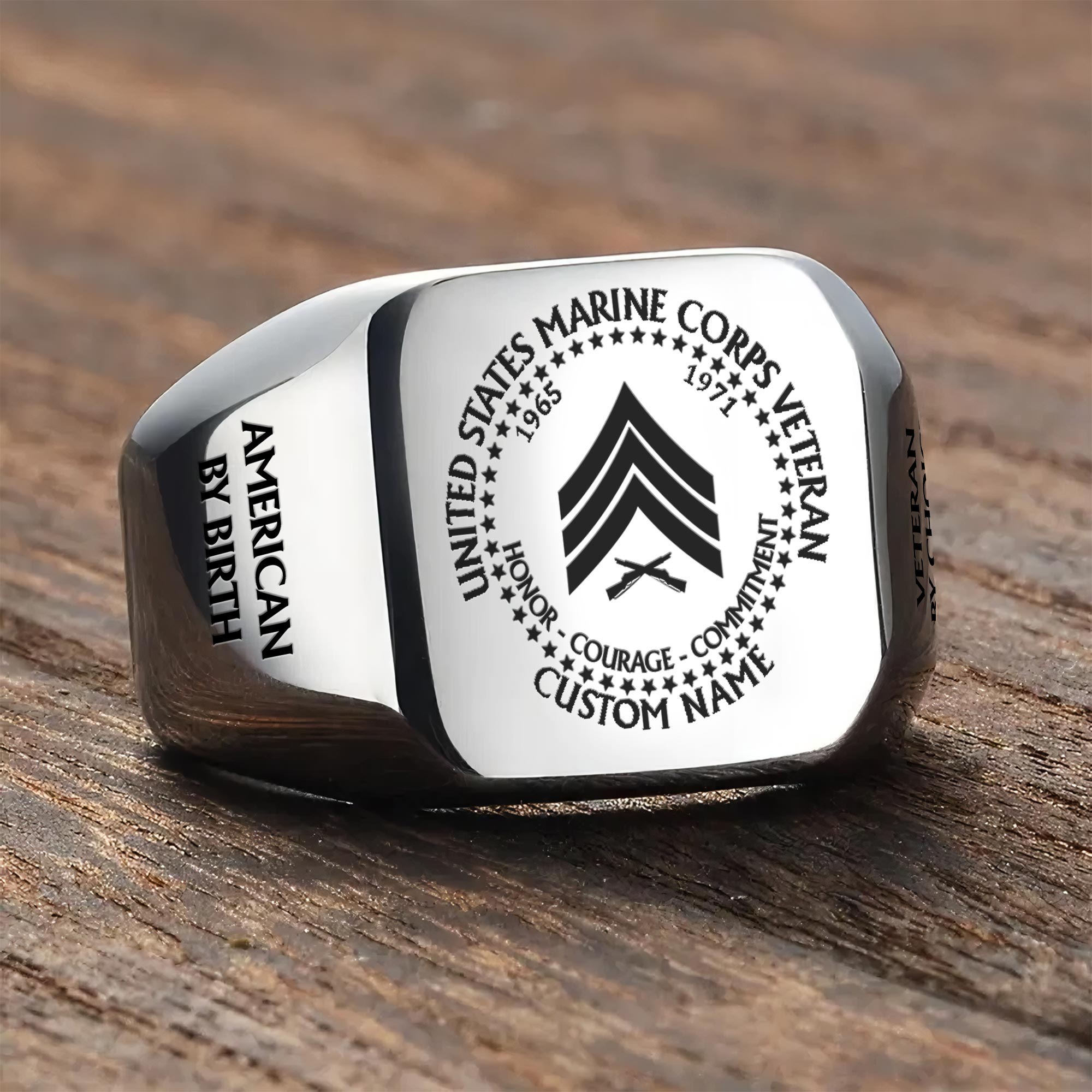 US Marine Corps, American By Birth, Veteran By Choice - Engraved Men's Ring - Image 3
