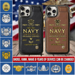 Navy Badge, E 7 Gold - Leather Flip Phone Case