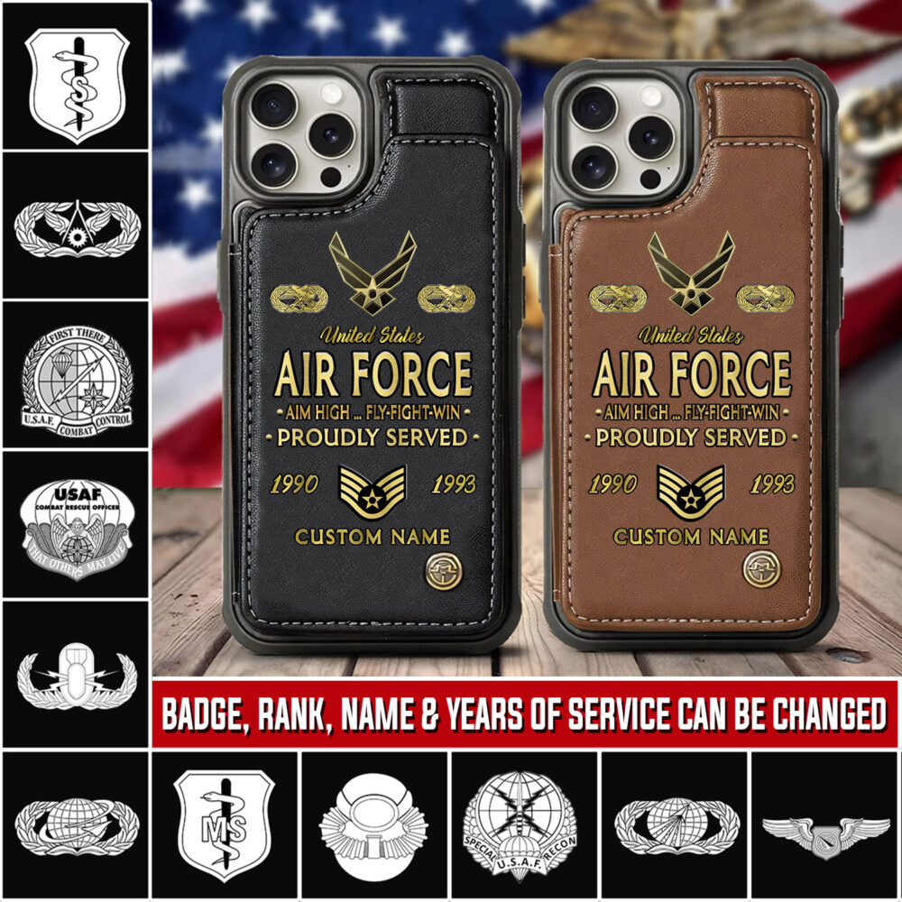 Air Force Badge, E 4 Air Force Sergeant - Leather Flip Phone Case