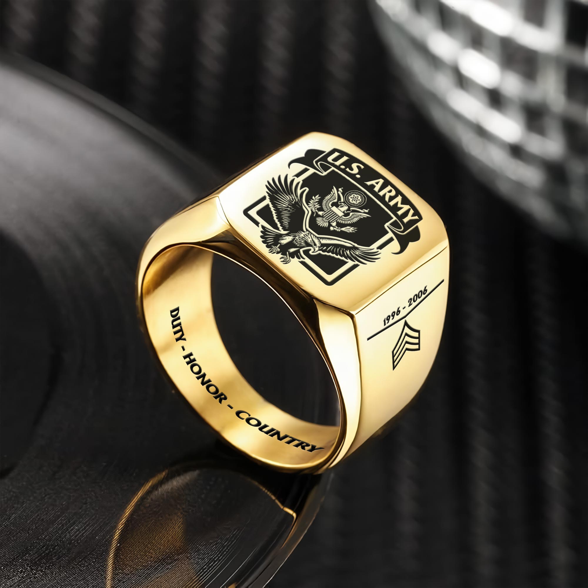 US Army, E 6 Army Staff Sergeant - Engraved Men's Ring - Image 2