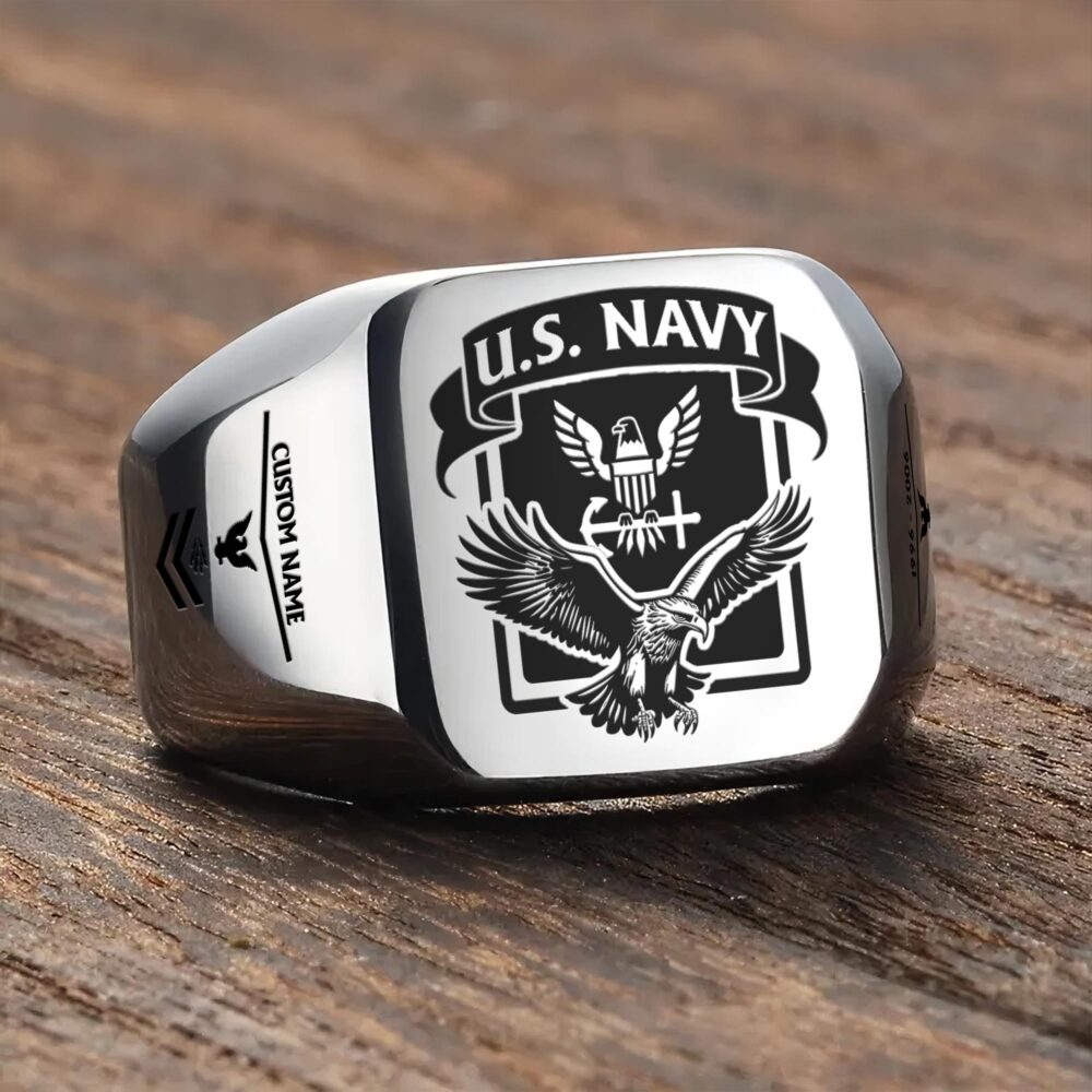 US Navy, Remember - Honor - Respect - Engraved Men's Ring - Image 3