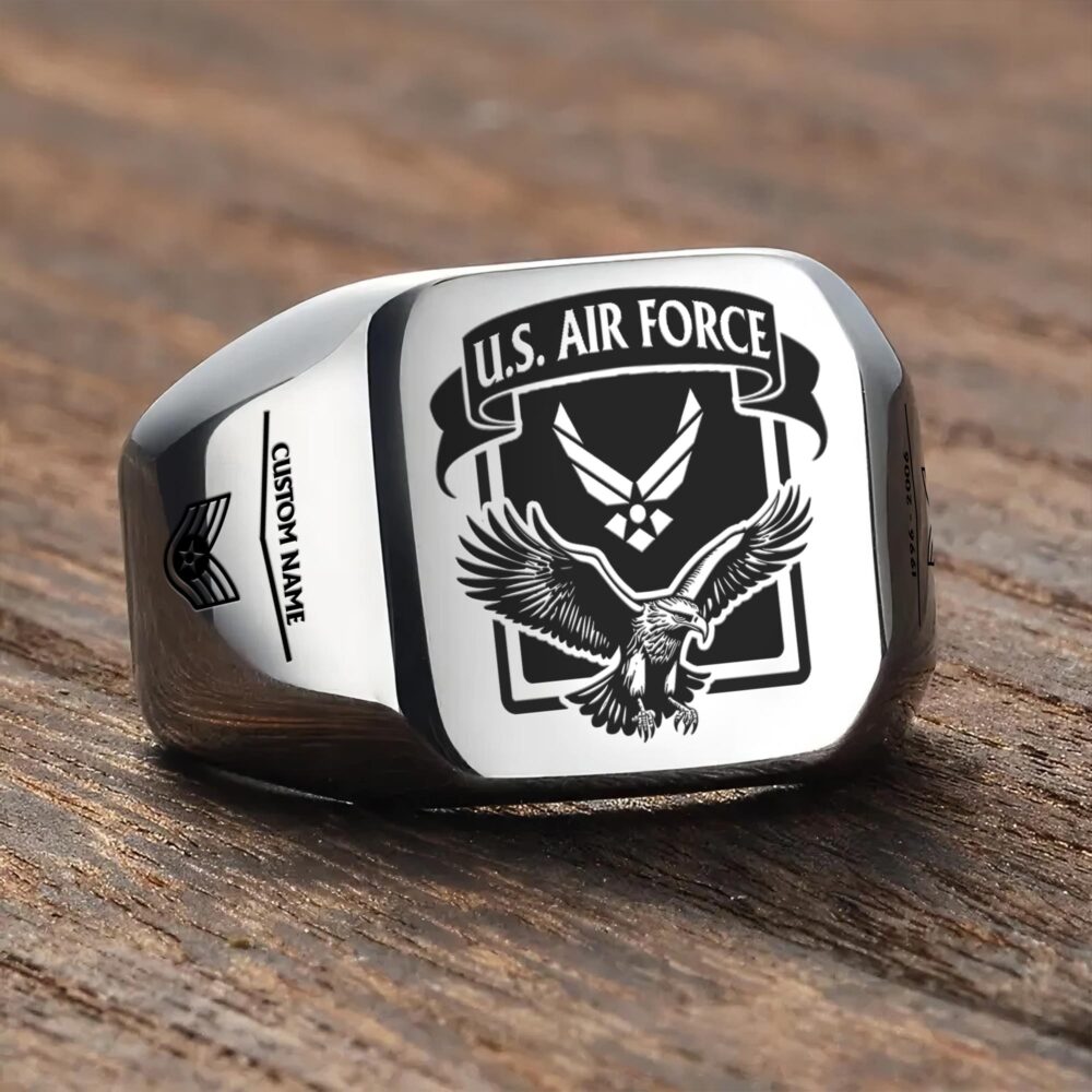 US Air Force , Lest We Forget - Engraved Men's Ring - Image 3