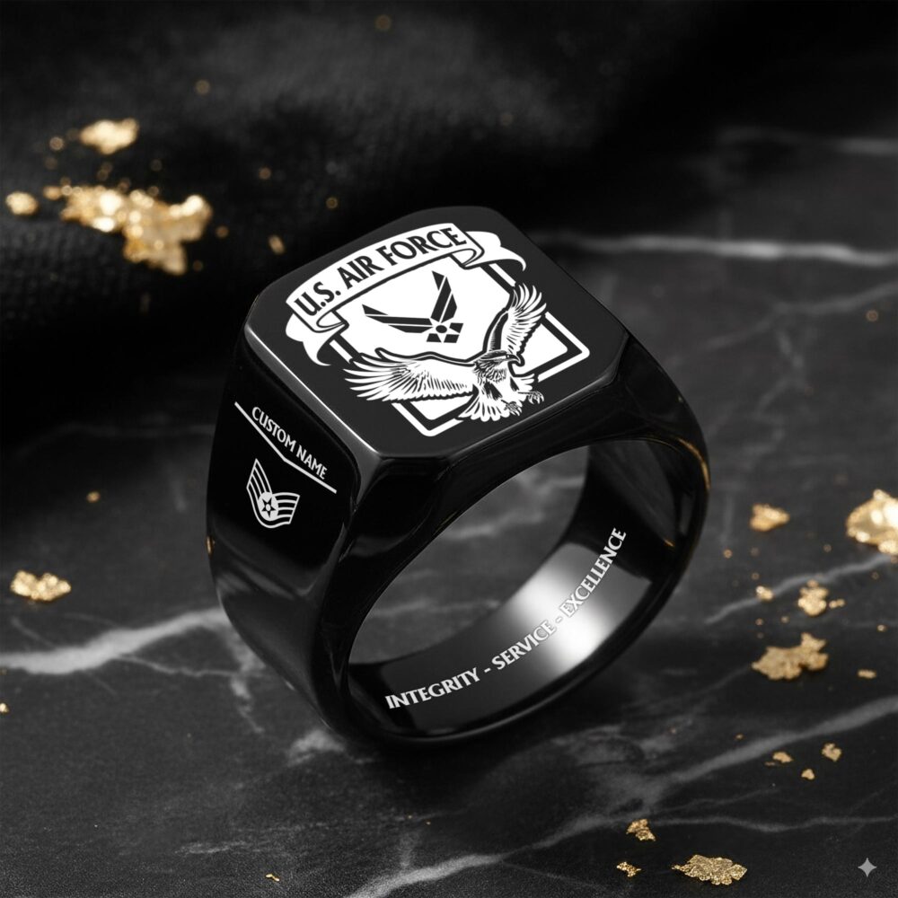 US Air Force , Lest We Forget - Engraved Men's Ring - Image 8