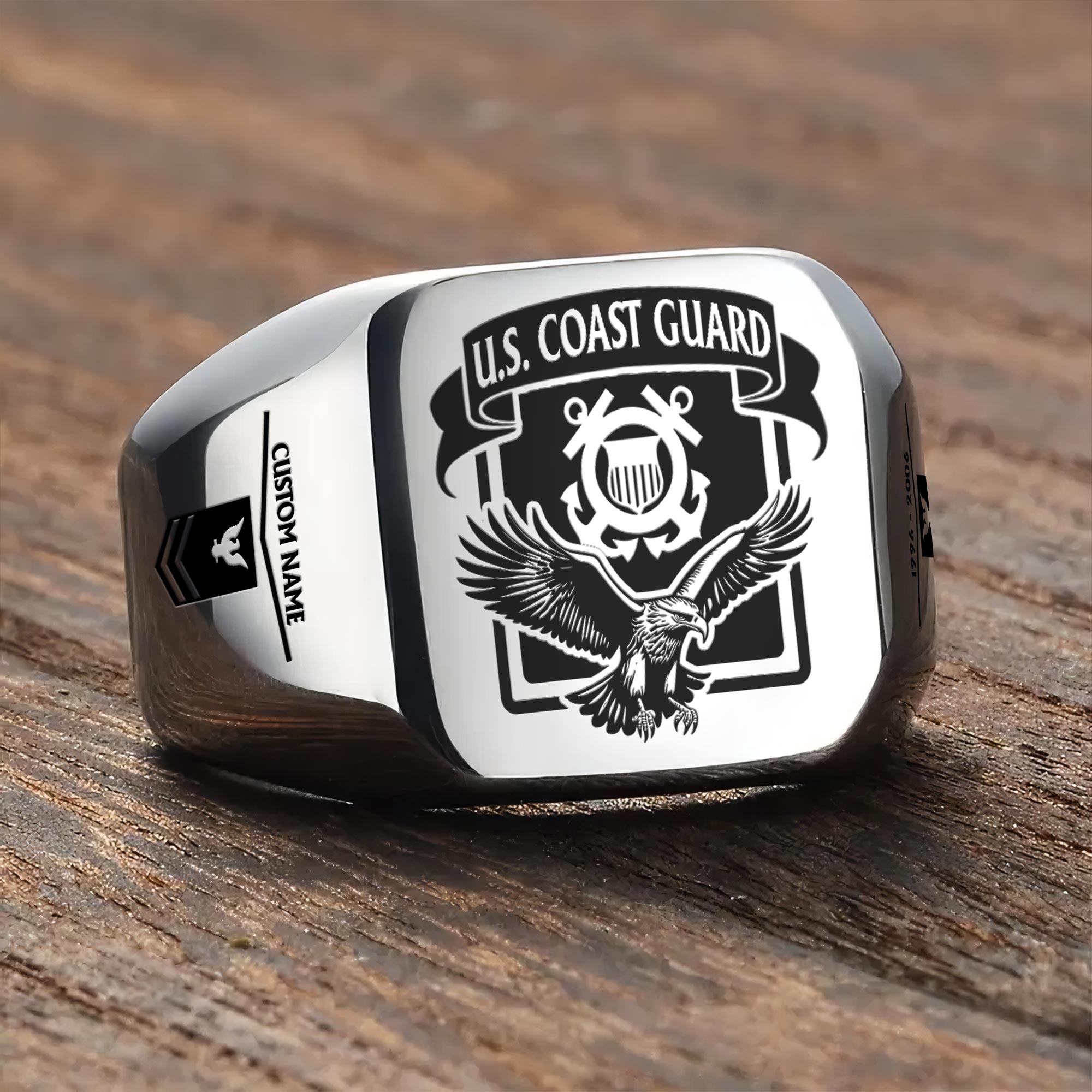 US Coast Guard, Lest We Forget - Engraved Men's Ring - Image 3