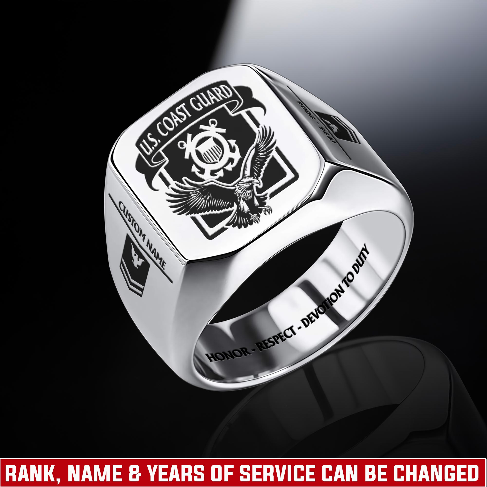 US Coast Guard, Lest We Forget - Engraved Men's Ring